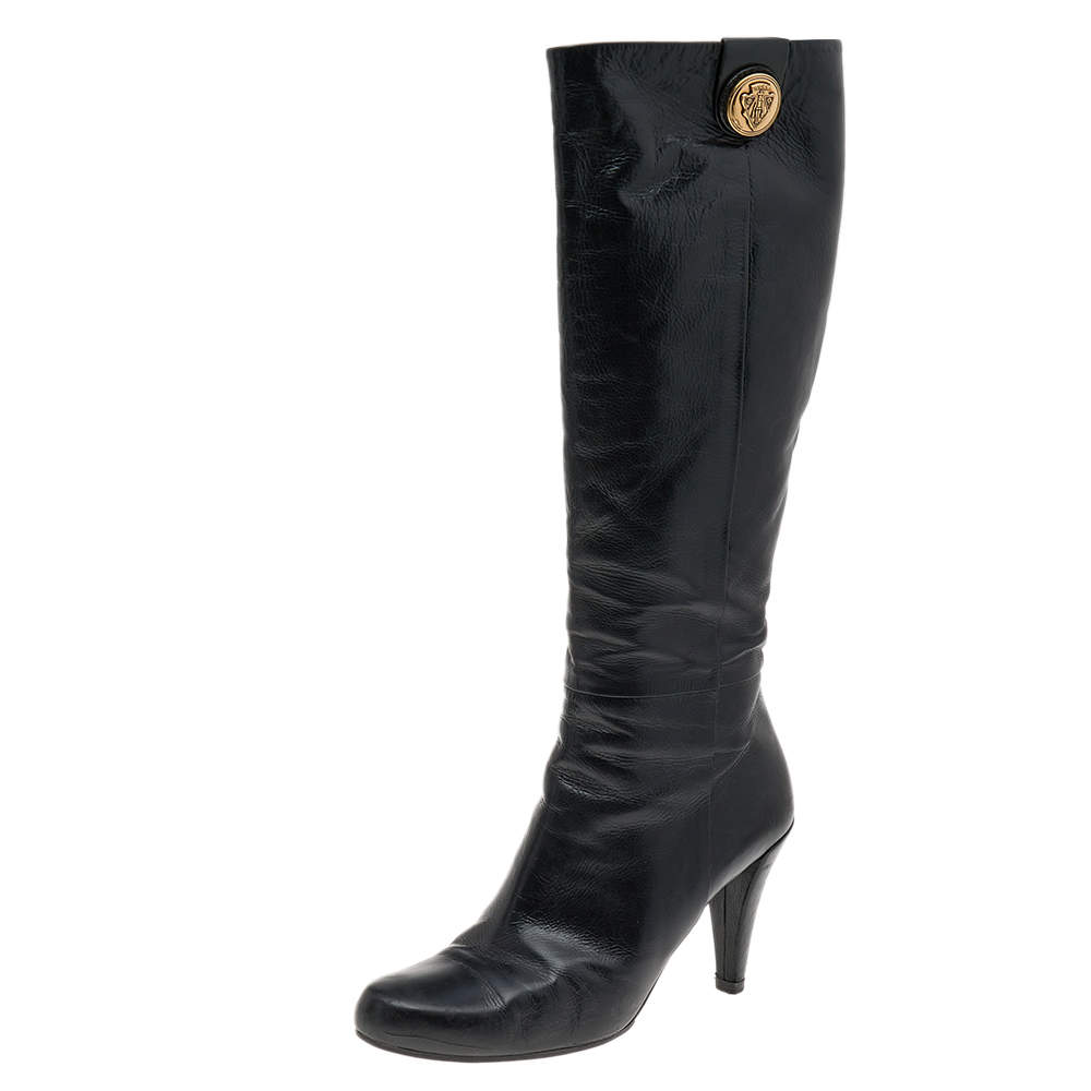 Pre Owned Gucci Black Leather Hysteria Knee Length Boots Size 40