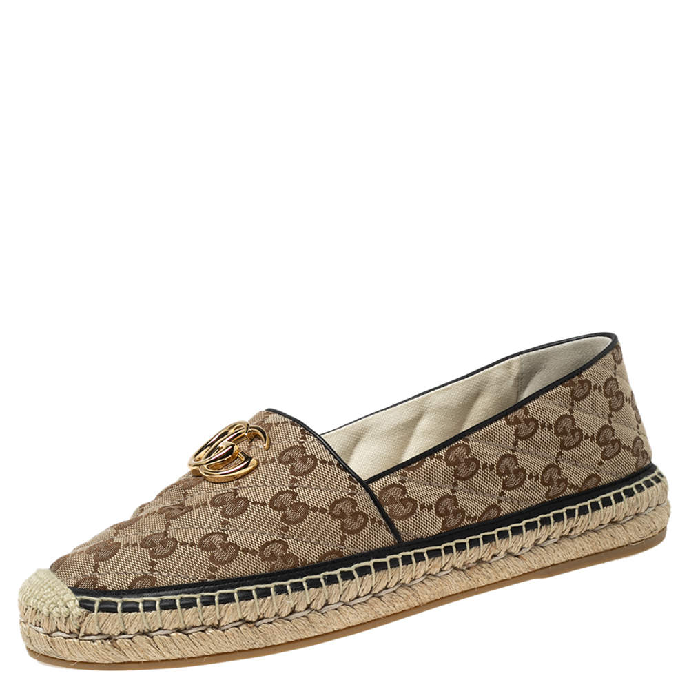 مملوكة مسبقًا Gucci Beige/Brown GG Canvas Matelassé Espadrille Flats Size 41