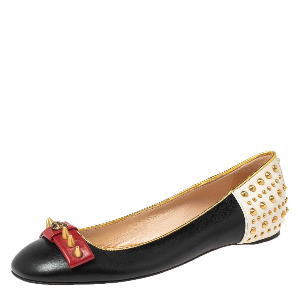 Pre Owned Gucci Multicolor Leather Spiked Ballet Flats Size 37