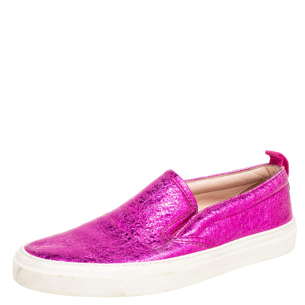 Pre Owned حذاء رياضي غوتشي جلد فويل وردي سليب أون مقاس 36.5