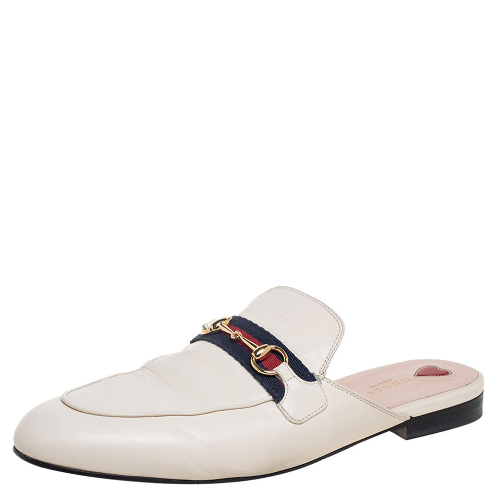 Pre Owned Gucci Cream Leather Princetown  Sandals Size 42