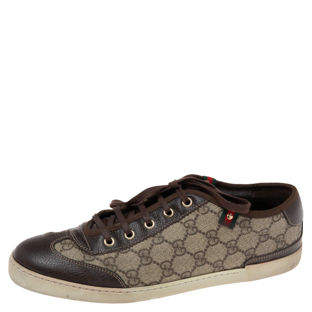 Pre Owned حذاء رياضي غوتشي بارشيلونا جلد وكانفاس جي جي بني عنق منخفض مقاس 40