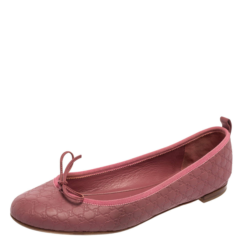 Pre Owned Gucci Pink Microguccissima Leather Bow Detail Ballet Flats 40