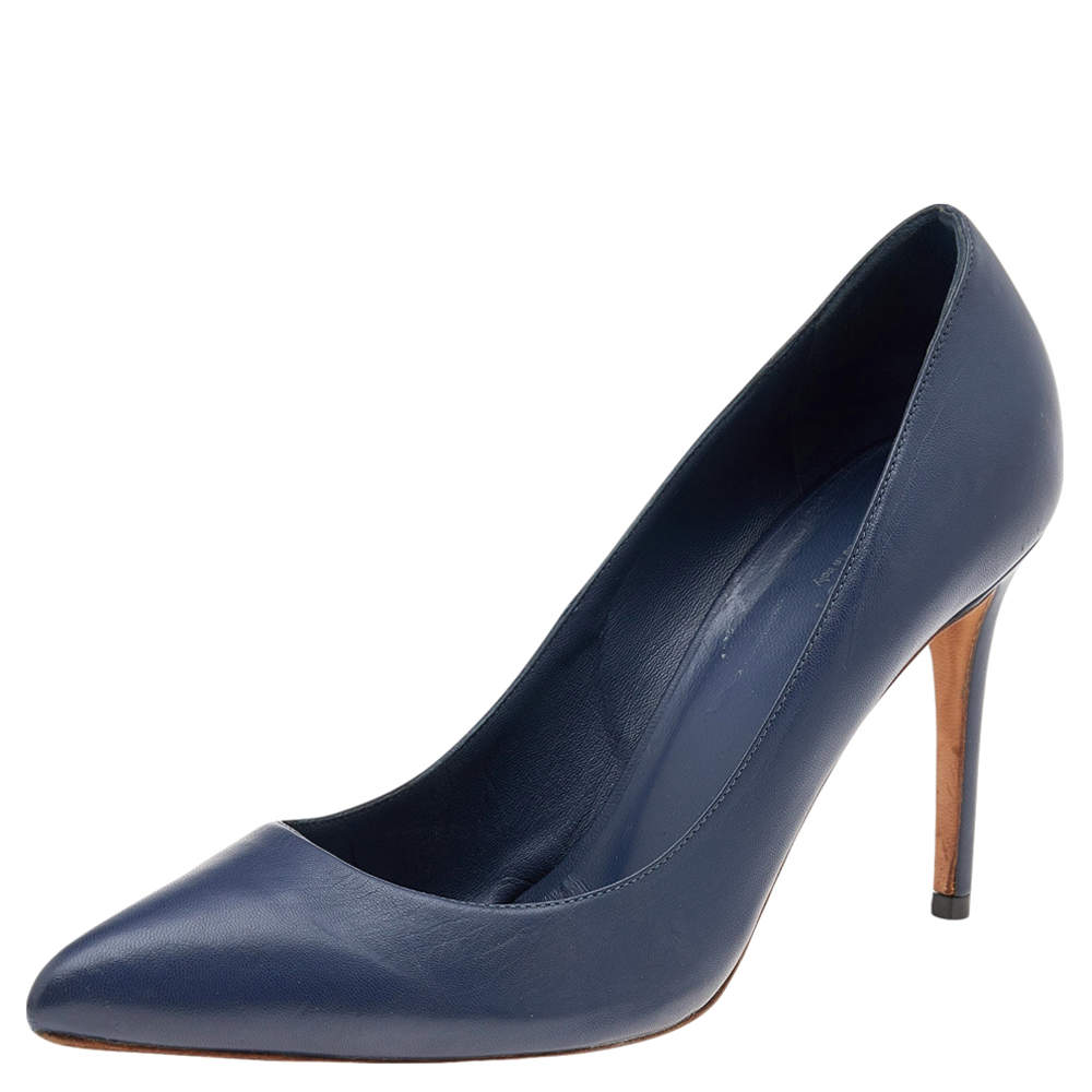 مملوكة مسبقًا حذاء كعب عالي غوتشي جلد أزرق مقدمة مدببة مقاس 39.5