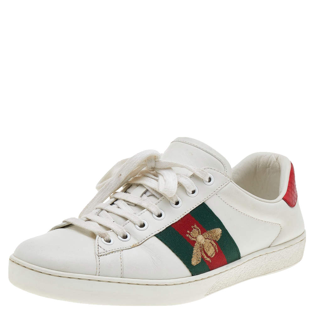 مملوكة مسبقًا حذاء رياضي غوتشي ايس جلد أبيض منخفض من أعلى مقاس 40.5