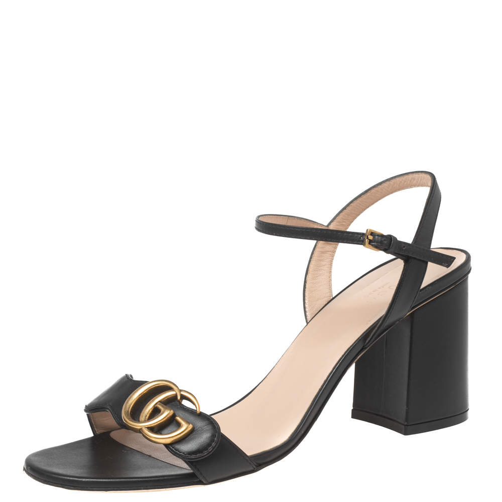 Gucci Black Leather GG Marmont Ankle-Strap Sandals Size 40.5 Gucci ...