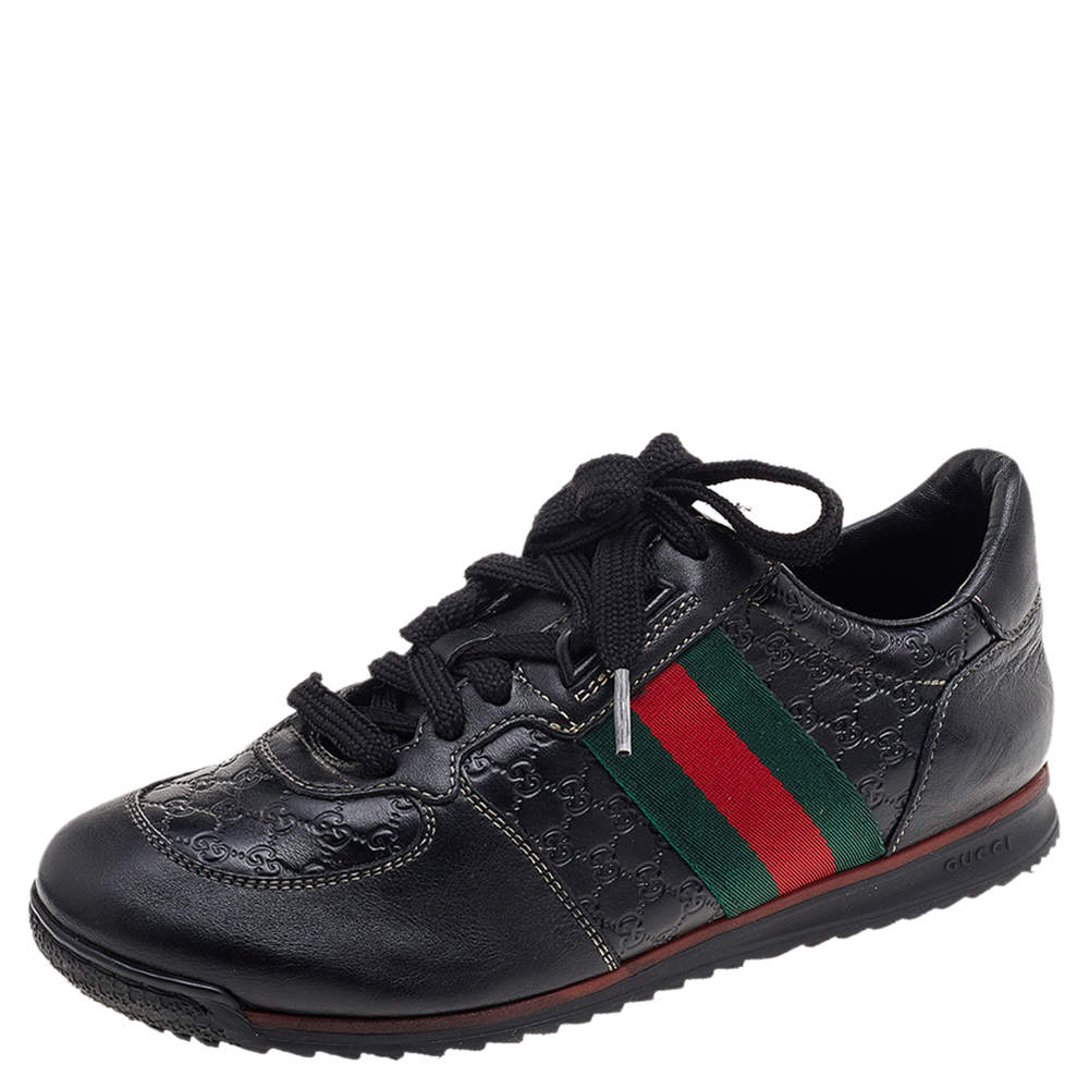 Gucci Black Guccissima Leather Web Detail Low Top Sneakers Size 37