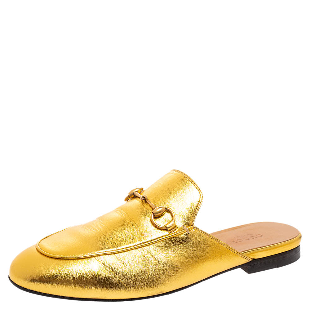 Pre Owned حذاء لوفرز غوتشي هورسبيت برنستاون جلد ذهبي مقاس 38