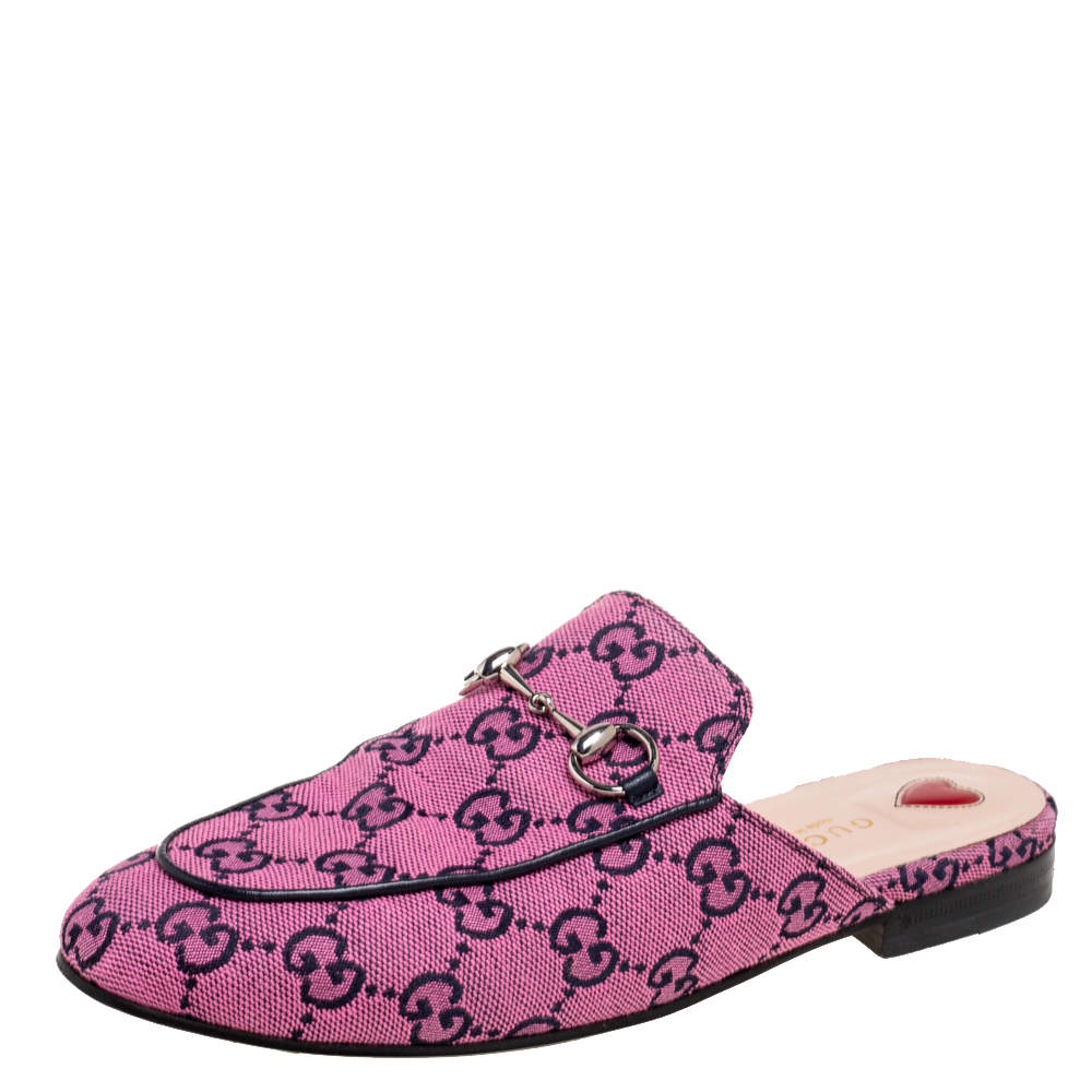 Pre Owned Gucci Magenta/Black GG Canvas Princetown Flat Mules Size 36
