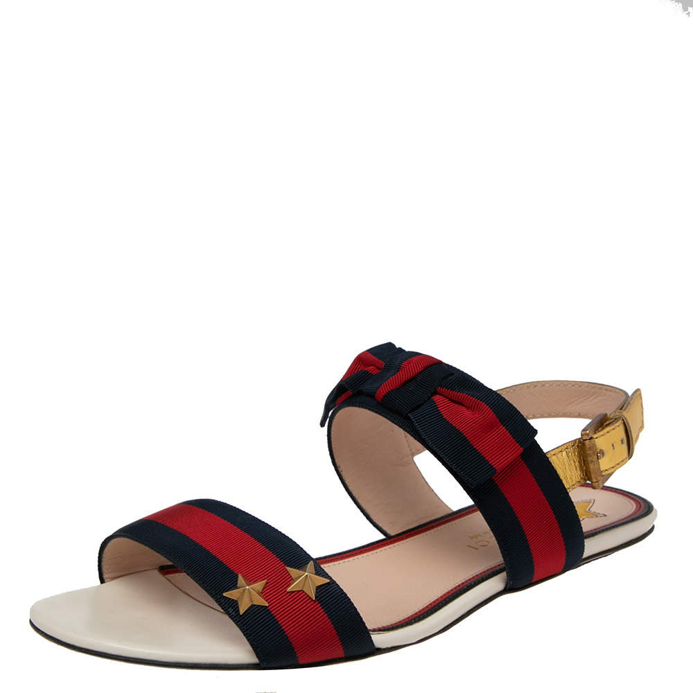 مملوكة مسبقًا Gucci Multicolor Leather And Canvas Web Trim Slingback Sandals Size 38