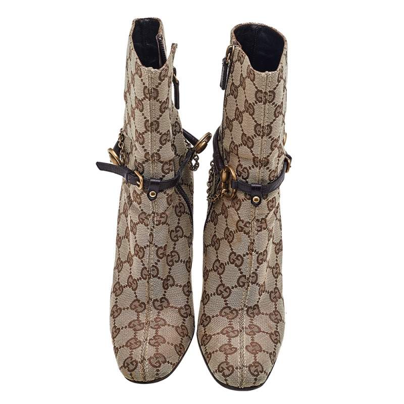 NEW Authentic Gucci Boots GG Brown Velvet Horsebit Womens 525242