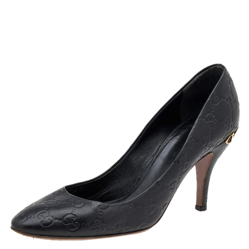 Pre Owned حذاء كعب عالي غوتشي هورسبيت جلد غوتشيسيما أسود مقاس 39