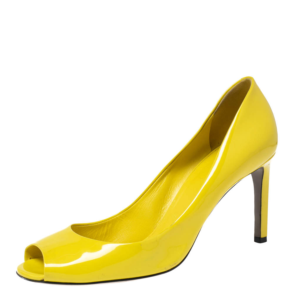 Gucci Yellow Patent Leather Peep-Toe Pumps Size 38