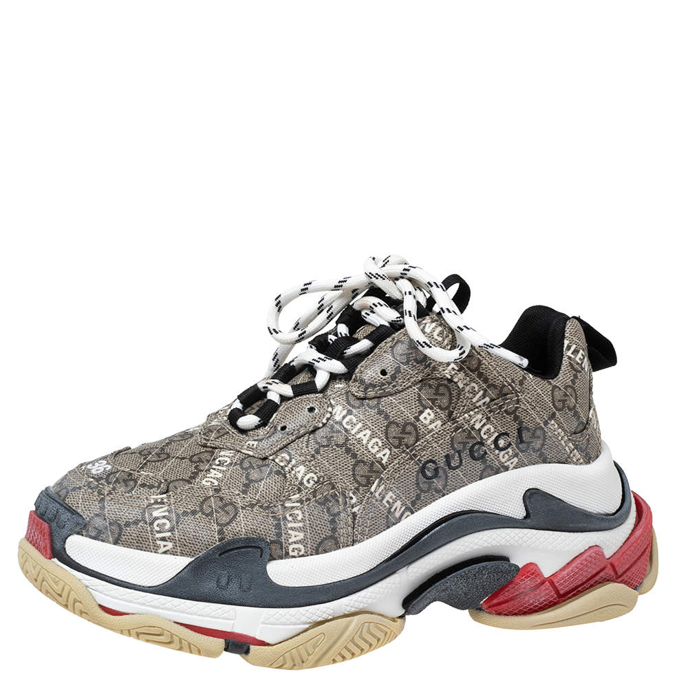 Pre Owned Gucci Tricolor Canvas Triple S  Lace Up  Sneakers Size 36