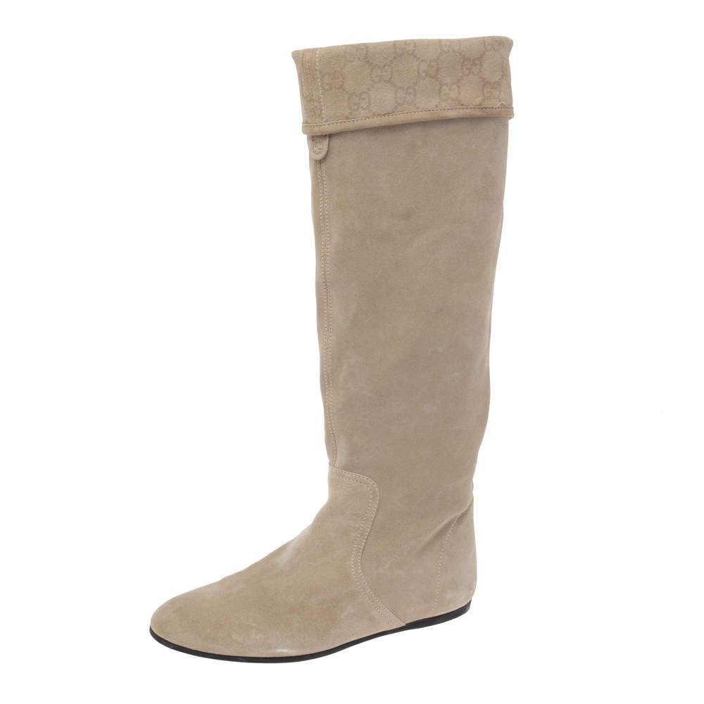 Pre Owned Gucci Grey Suede Knee High Boots Size 36.5