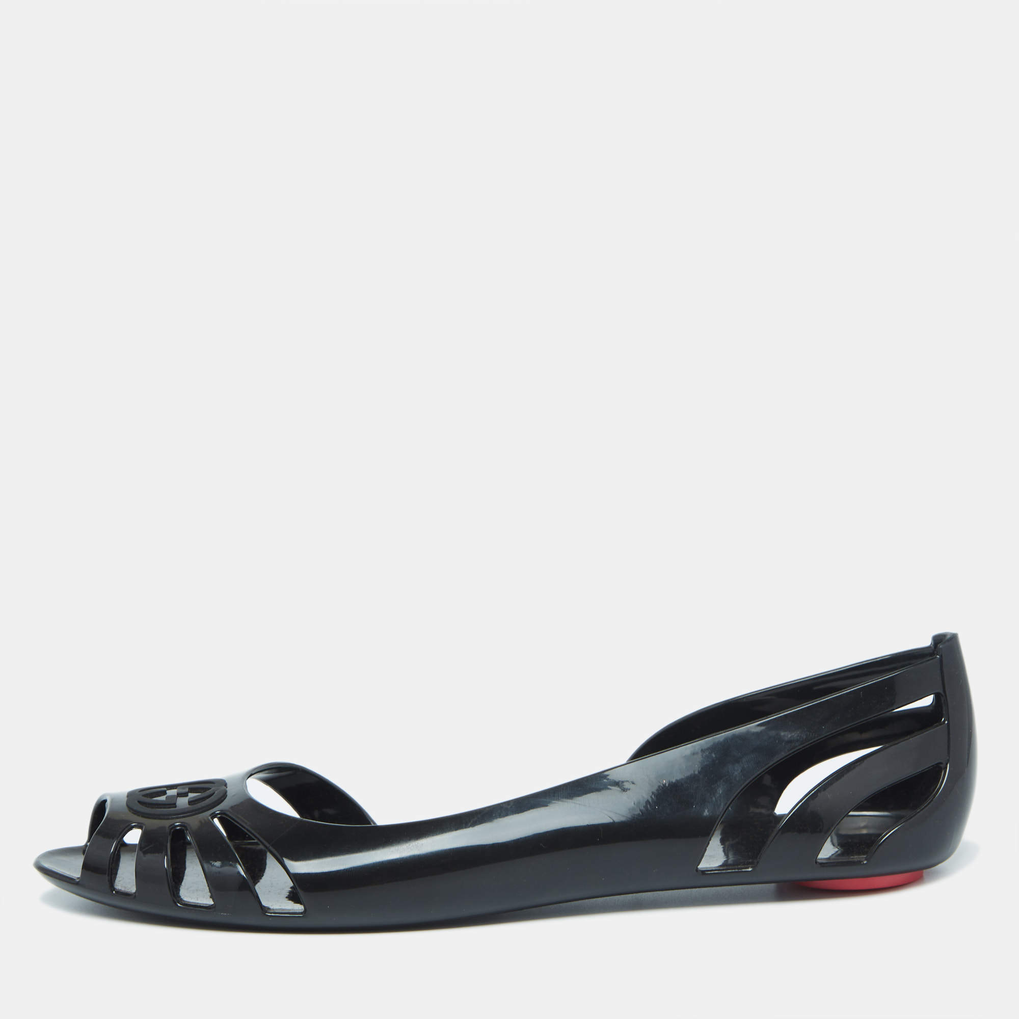 Pre Owned حذاء باليرينا فلات غوتشي دورساي مطاط أسود شعار ماركة حرف جي متداخل  مقاس 38