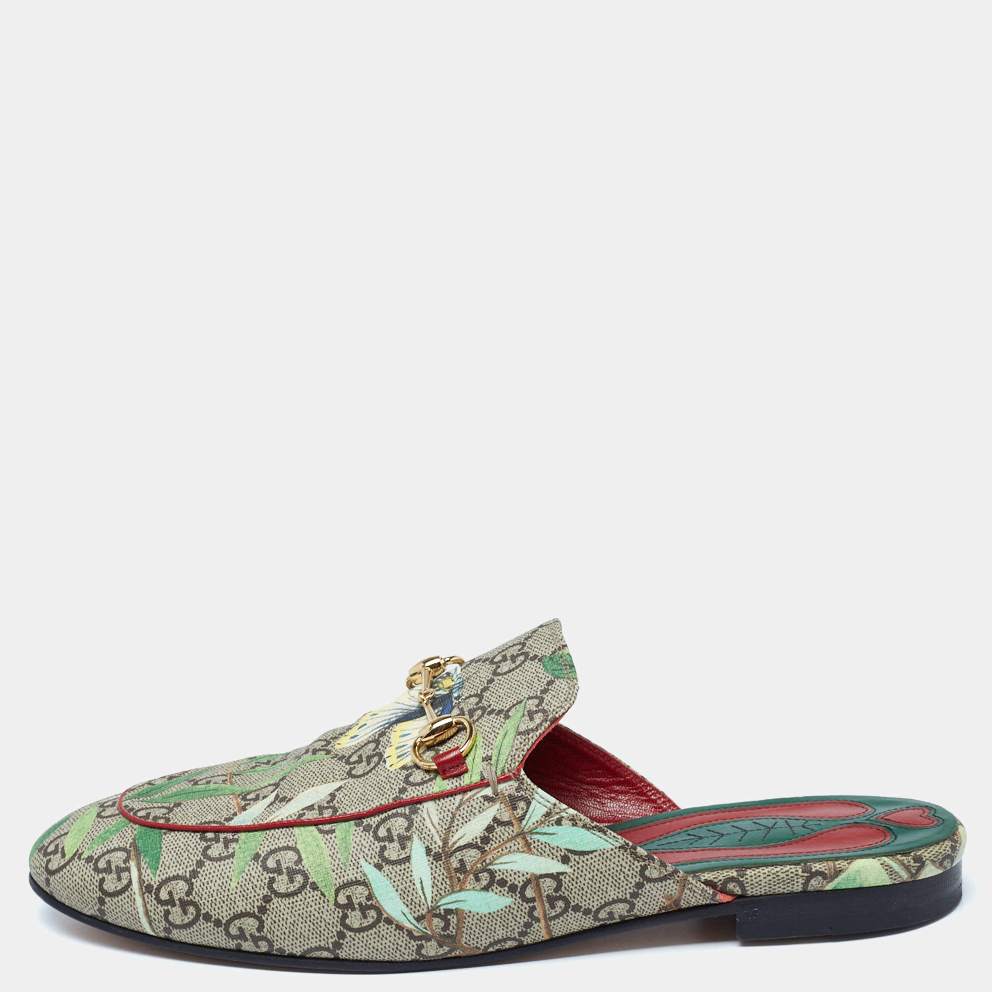 Pre Owned Gucci Multicolor Tian Print GG Supreme Canvas Princetown Flat Mules Size 39.5