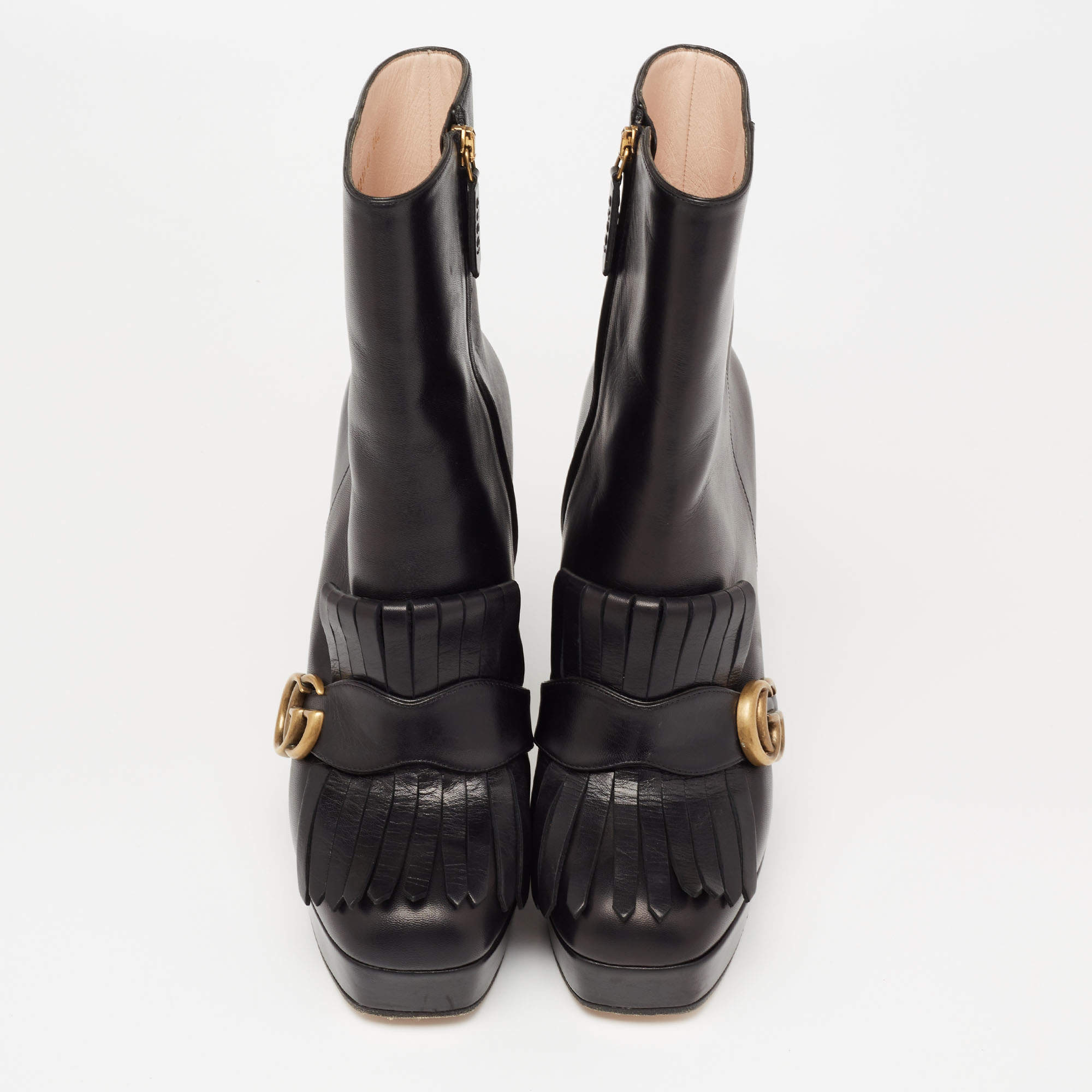 Gucci Black Leather GG Marmont Fringe Ankle Boots Size 40 Gucci TLC