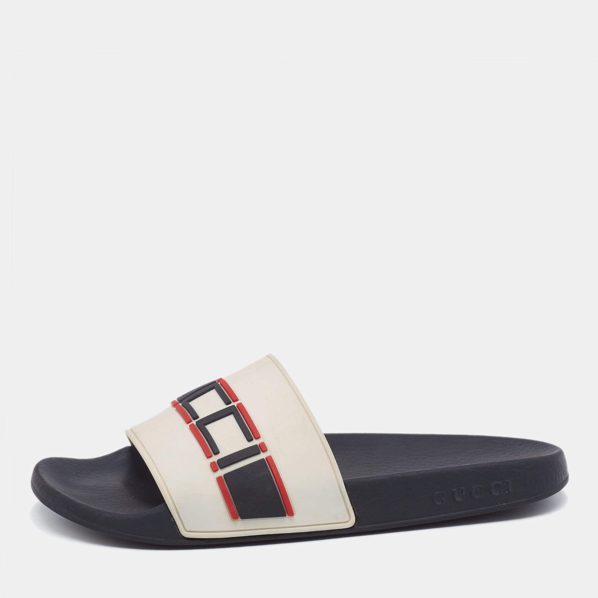 Gucci Off-White Rubber Logo Pool Slides Size 39