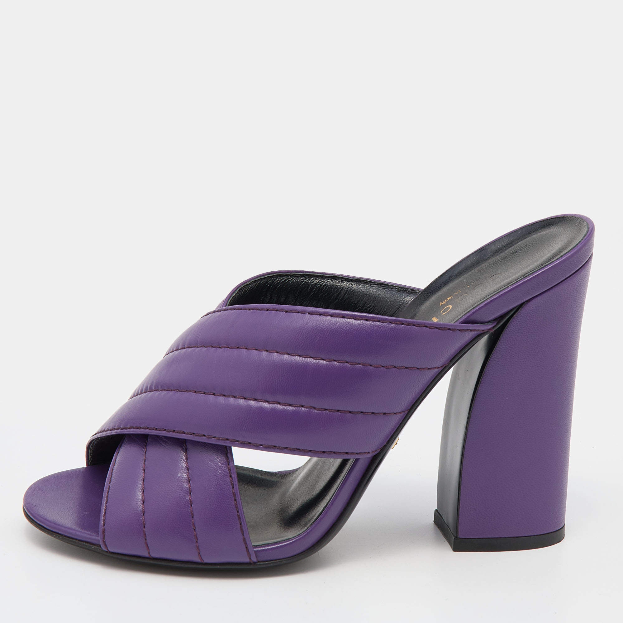 Pre Owned Gucci Purple Leather Crisscross Sandals Size 39