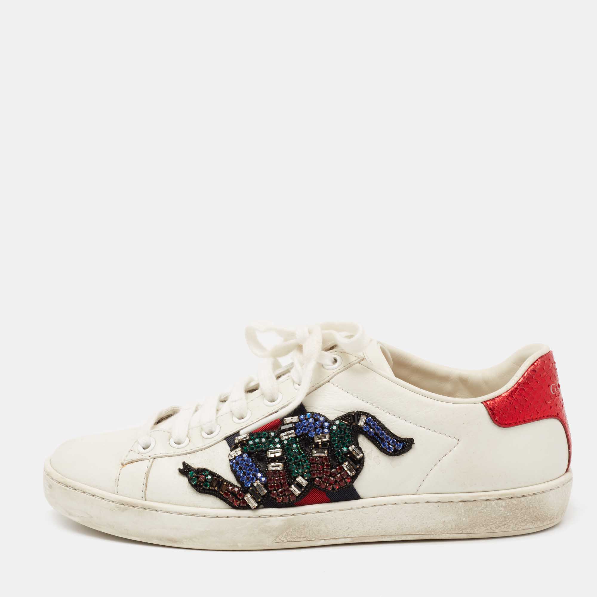 Gucci White Leather Snake Ace Low-Top Sneakers 37 Gucci | TLC