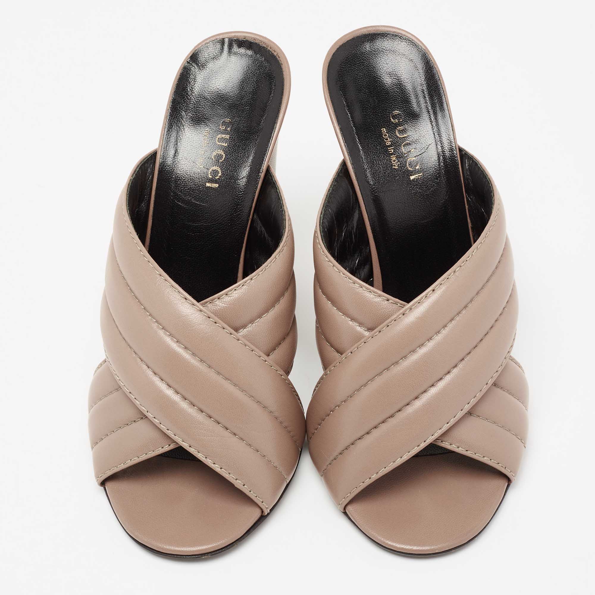 Gucci Taupe Quilted Leather Criss Cross Mules Size 36.5 Gucci TLC