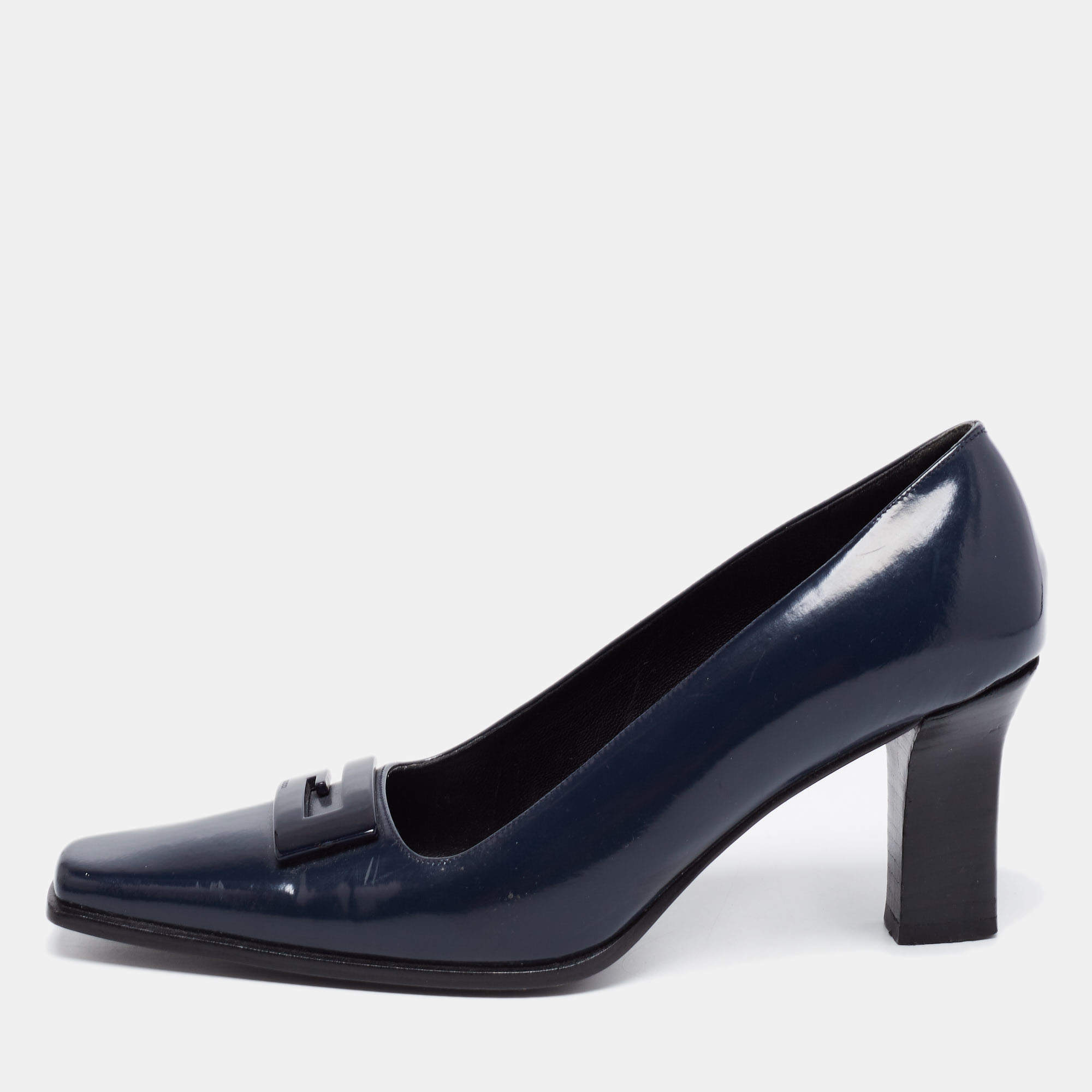 Gucci Midnight Blue Patent Leather Square-Toe Pumps Size 36.5