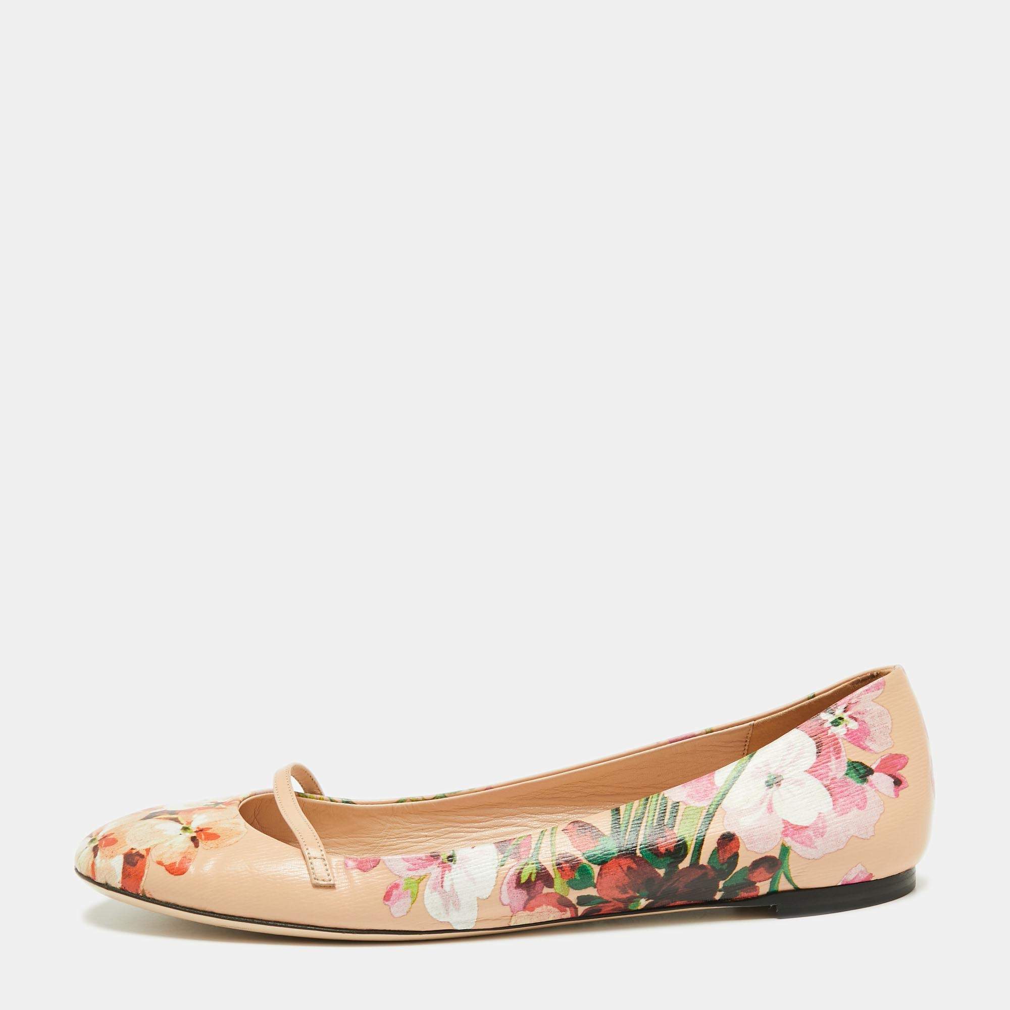 Pre Owned Gucci Multicolor Floral Print Leather Blooms Ballet Flats Size Size 40