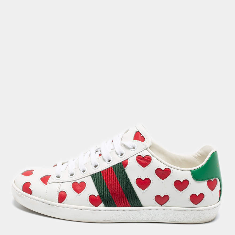 Pre Owned حذاء رياضي غوتشي أس جلد ثلاثي اللون بقلوب بعنق منخفض مقاس 36.5