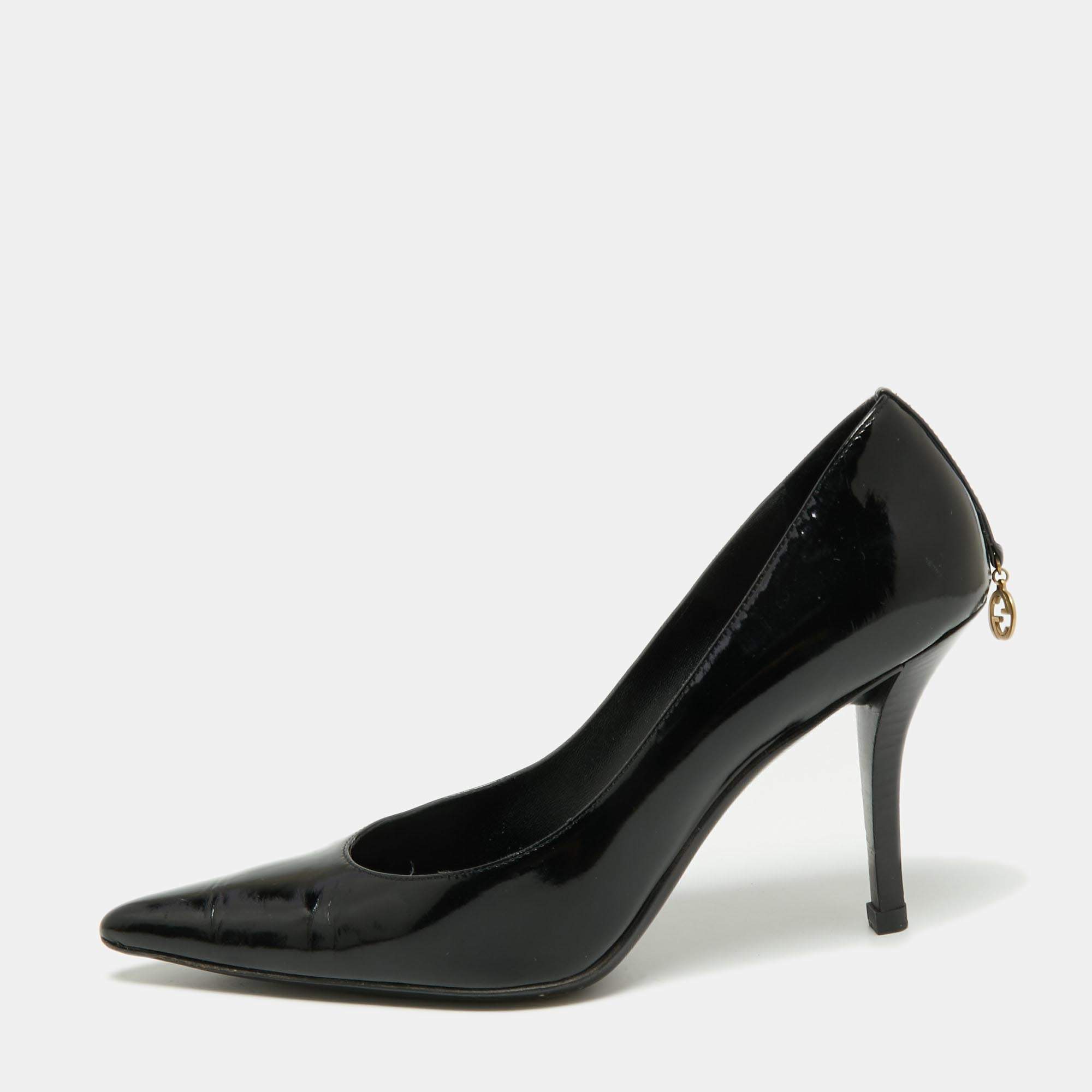 Pre Owned Gucci Black Patent Leather Pointed Toe Pumps Size 37