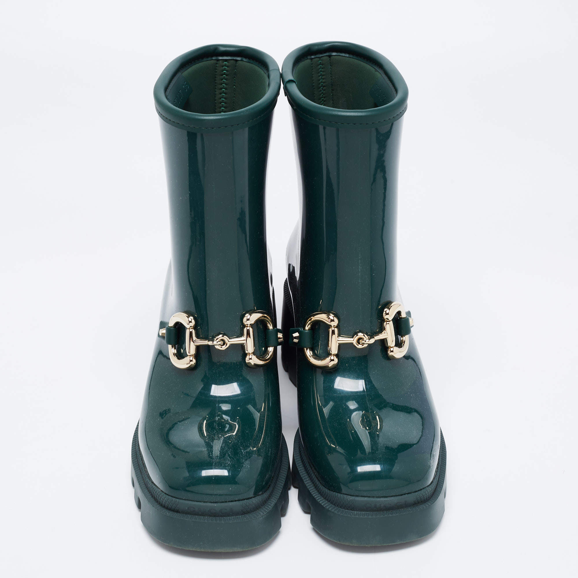 Gucci Green Rubber Horsebit Ankle Boots Size 35 Gucci