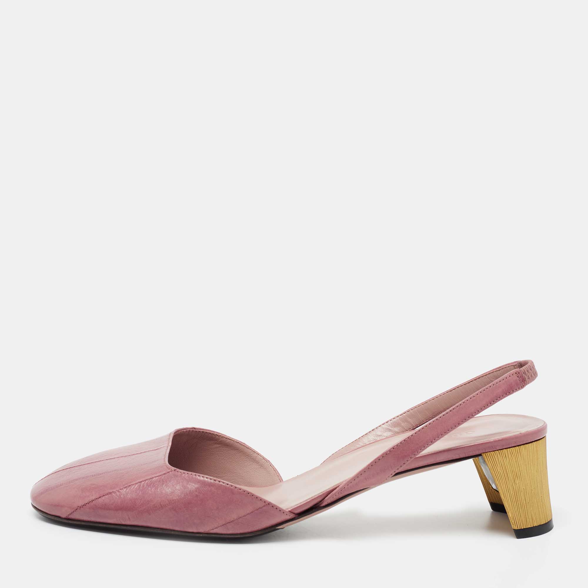 مملوكة مسبقًا Gucci Pink Eel Leather Slingback Sandals Size 40.5