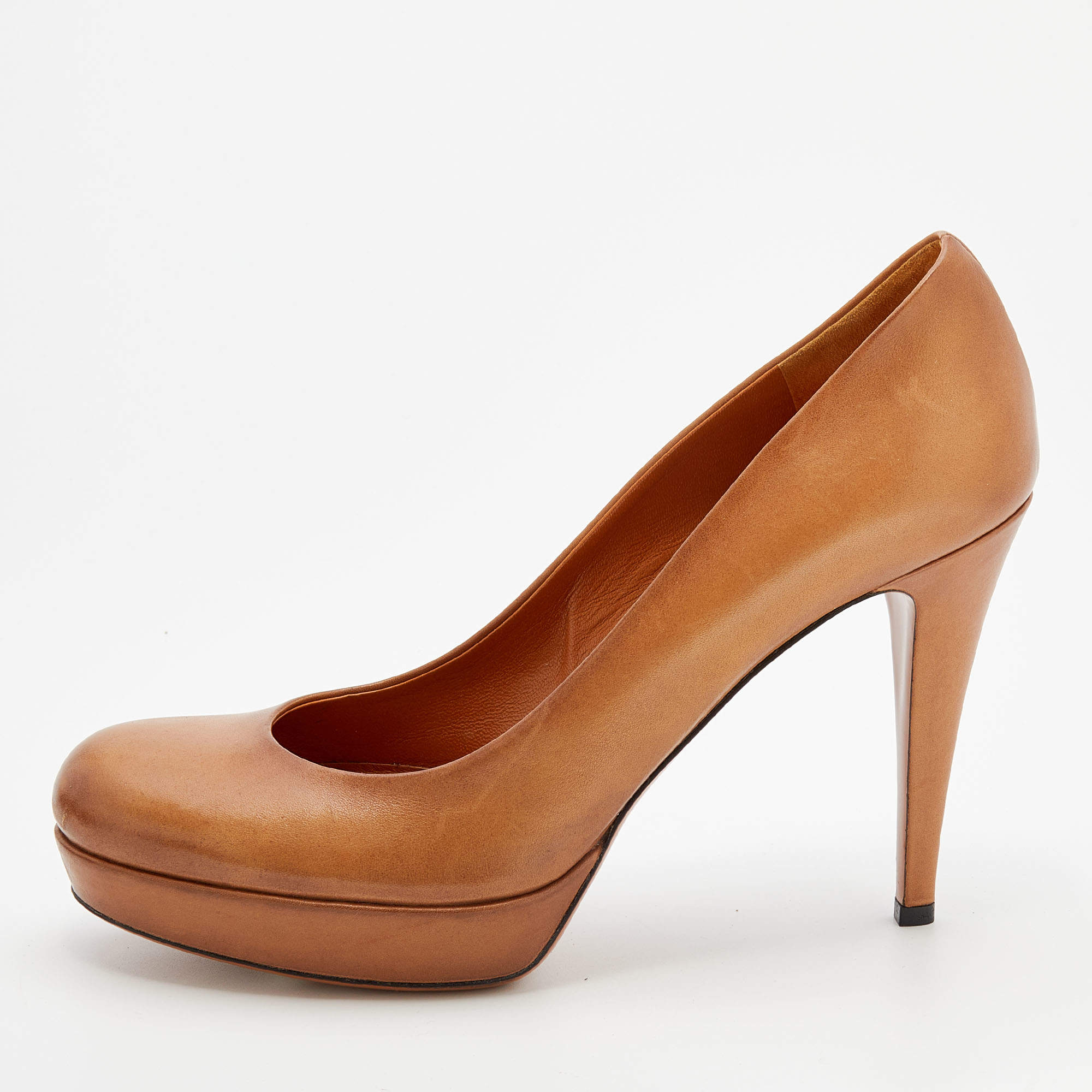 Gucci Brown Leather Round Toe Platform Pumps Size 39 Gucci The Luxury Closet