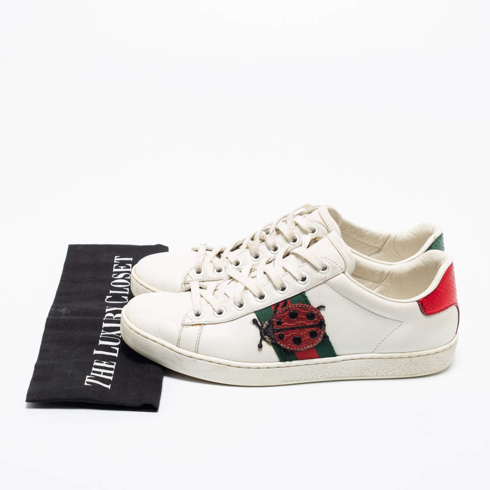 Gucci White Leather Embroidered Ladybird And Pineapple Ace Sneakers Size 38 Gucci TLC