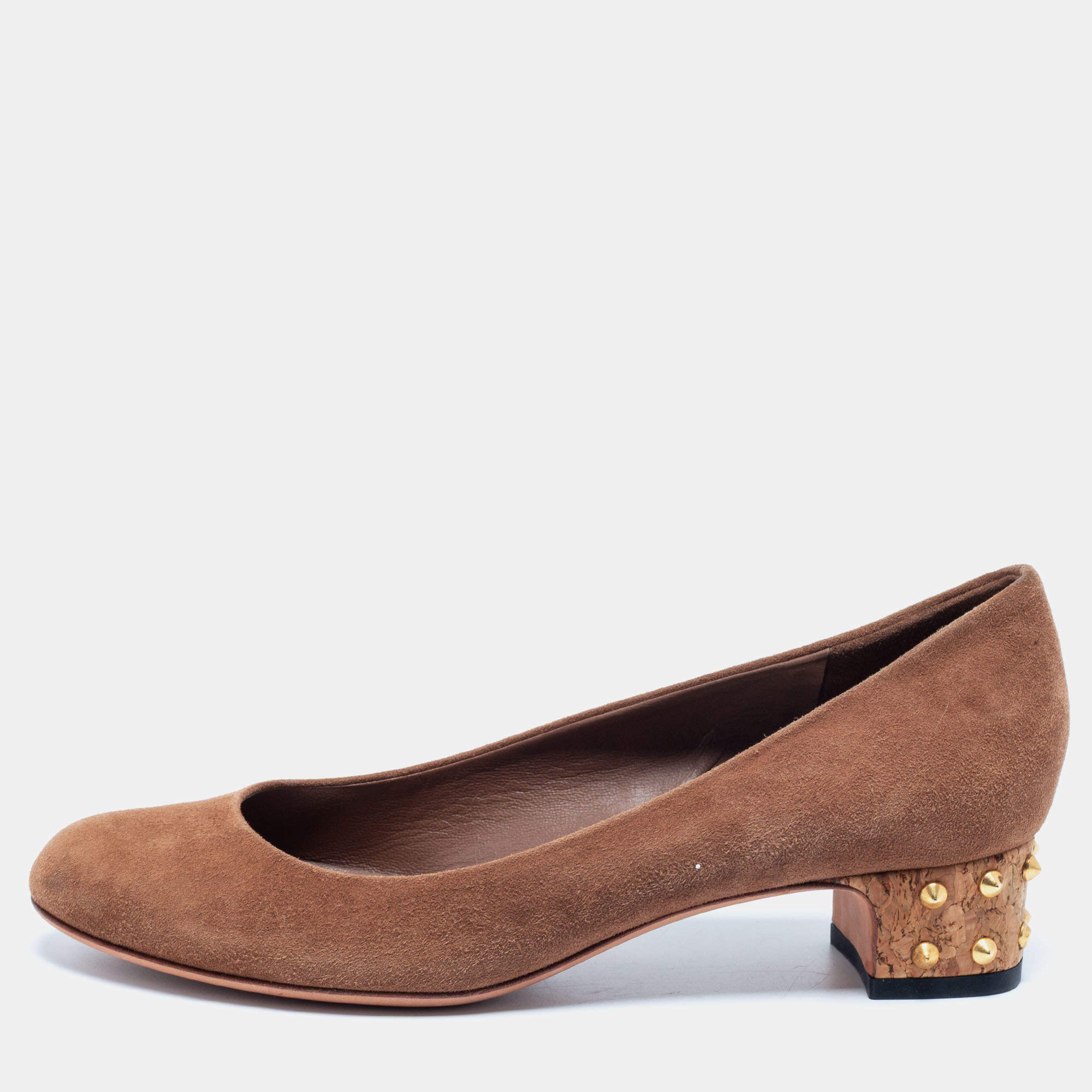 Pre Owned Gucci Brown Suede Spike Ballet Flats Size 36