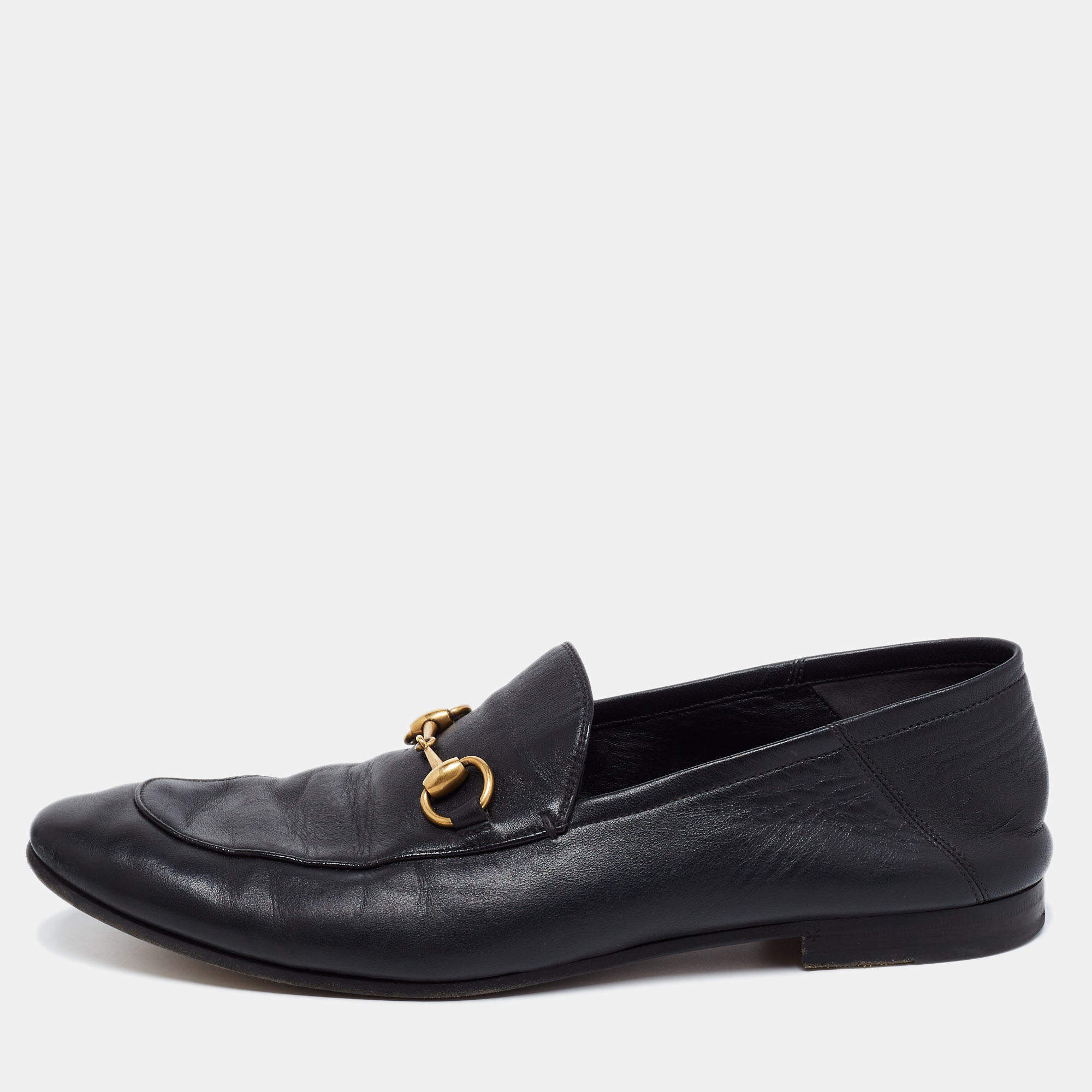 Gucci Black Leather Jordaan Horsebit Slip On Loafers Size 44 Gucci ...