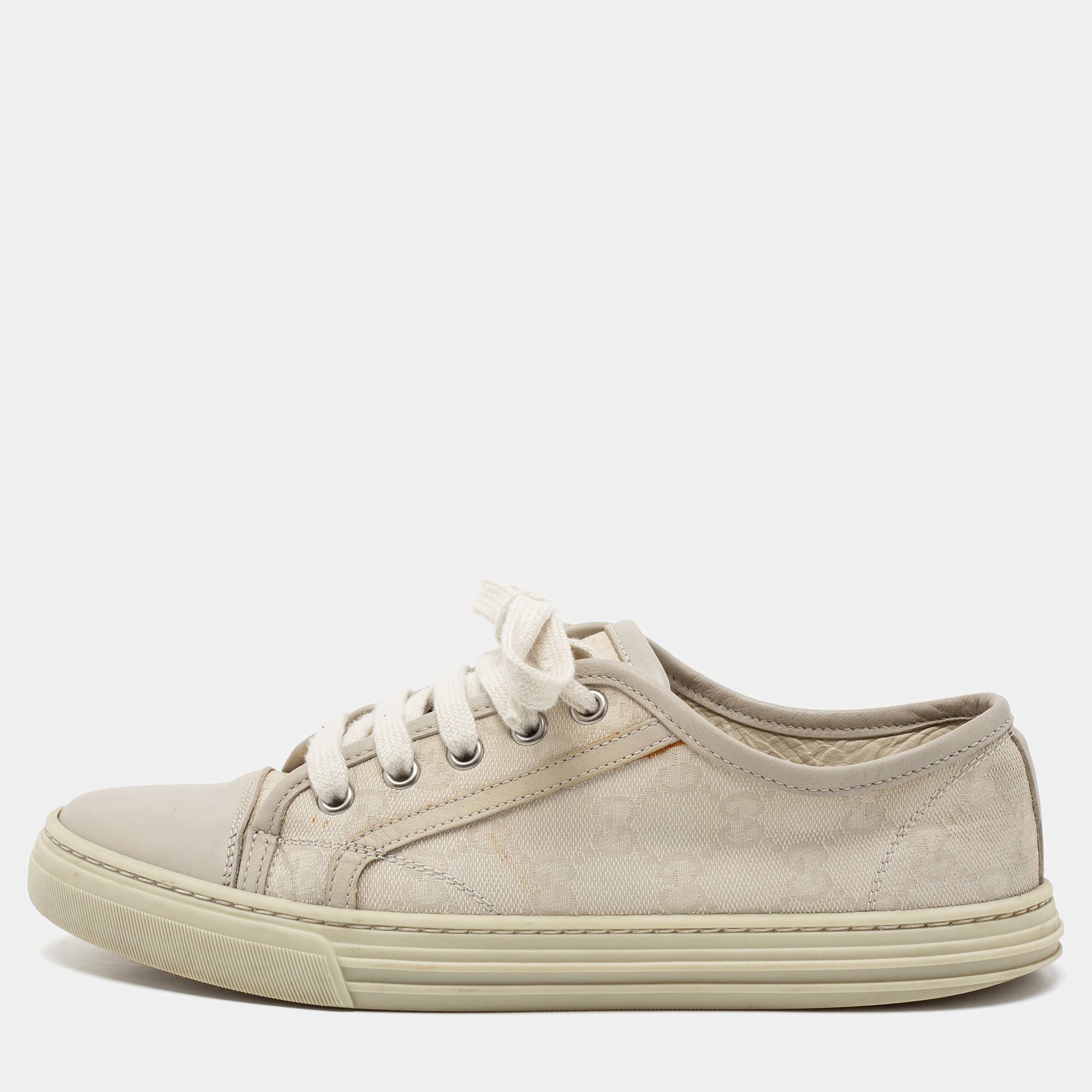 Pre Owned Gucci Cream GG Canvas And Leather Low Top Sneakers Size 37.5