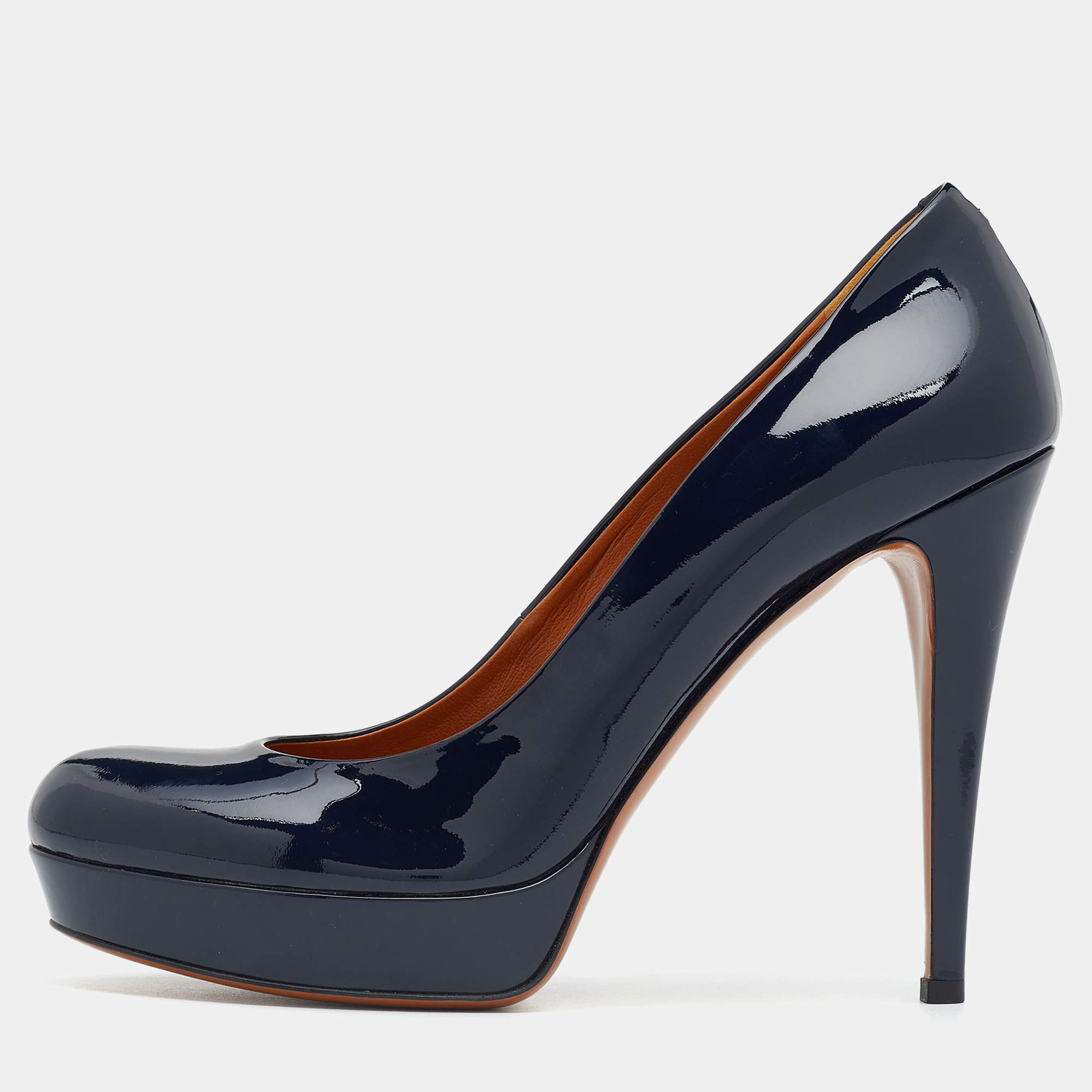 Pre Owned Gucci Black Patent Leather Round Toe Pumps Size 39