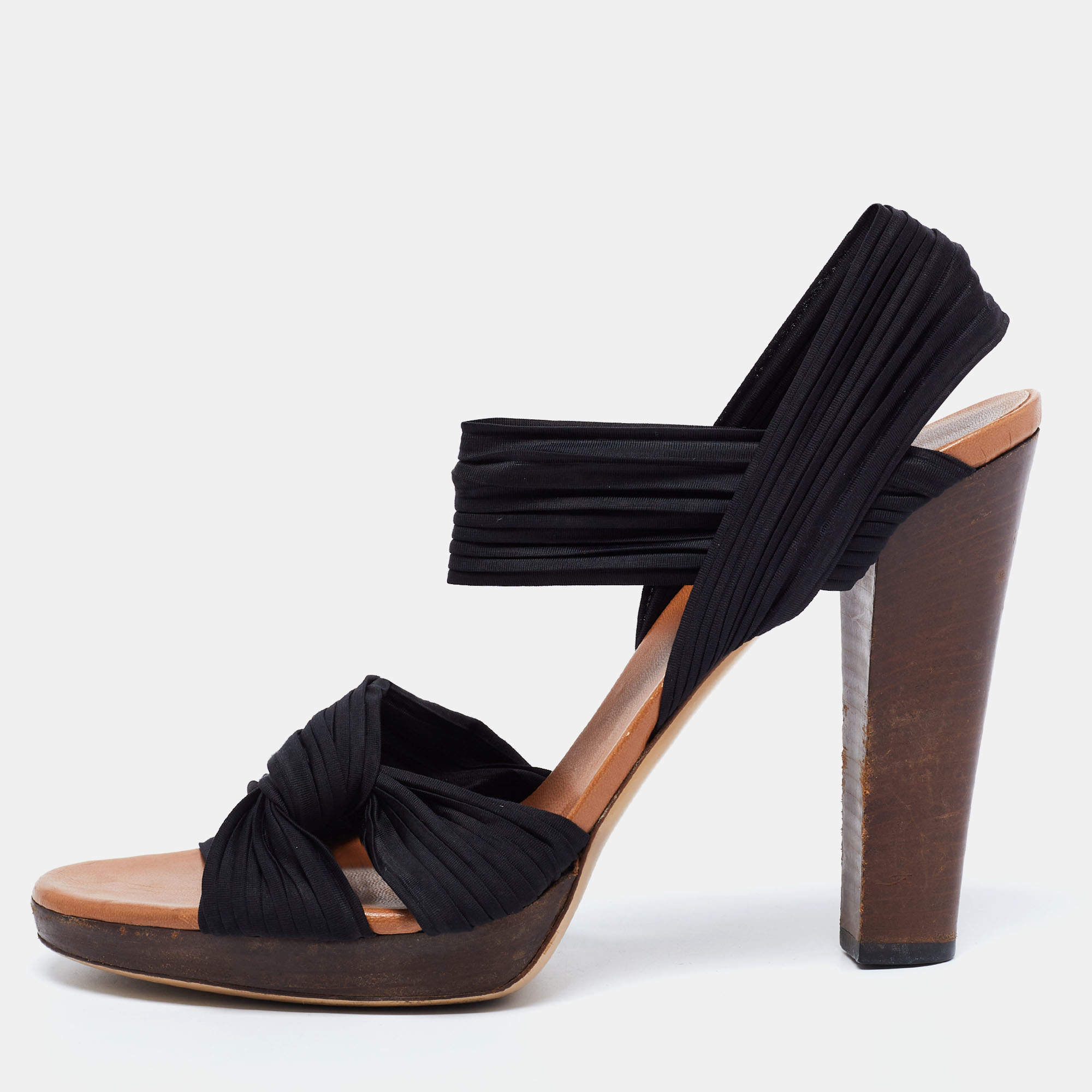 Gucci Black Pleated Fabric Platform Sandals Size 41