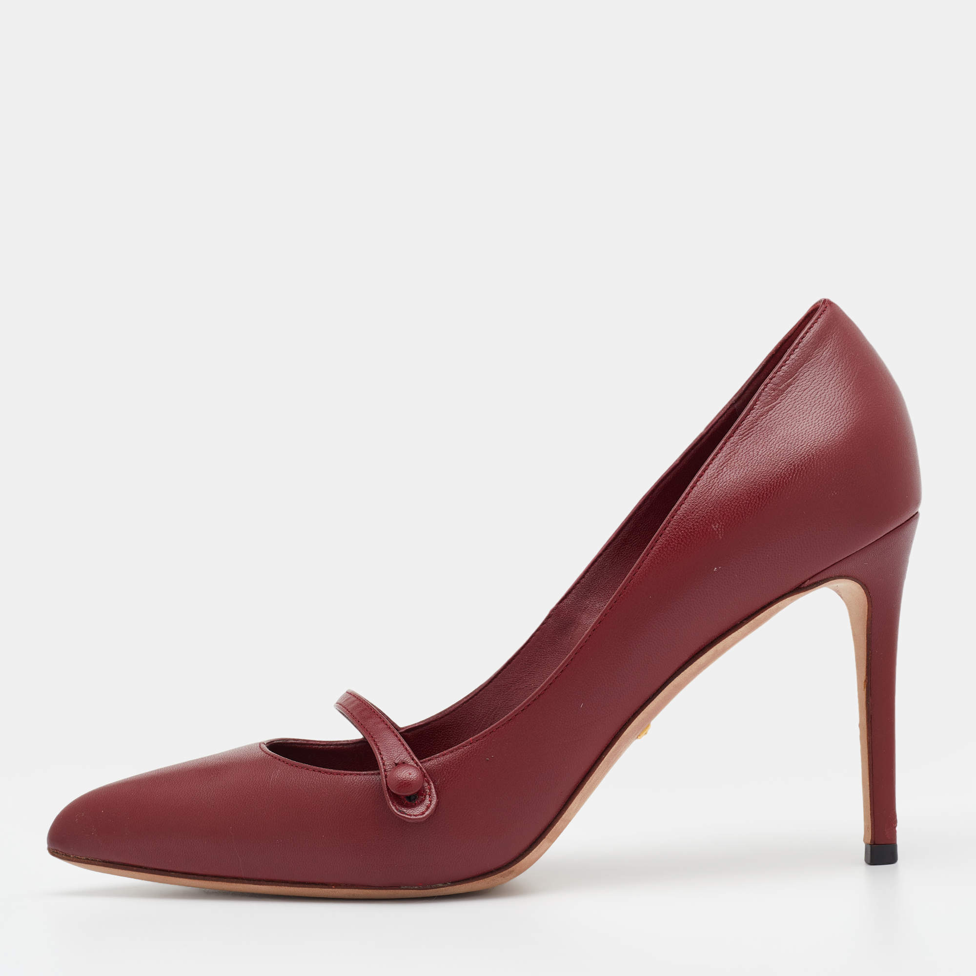 Pre Owned Gucci Dark Red Leather Mary Jane Pumps Size 39