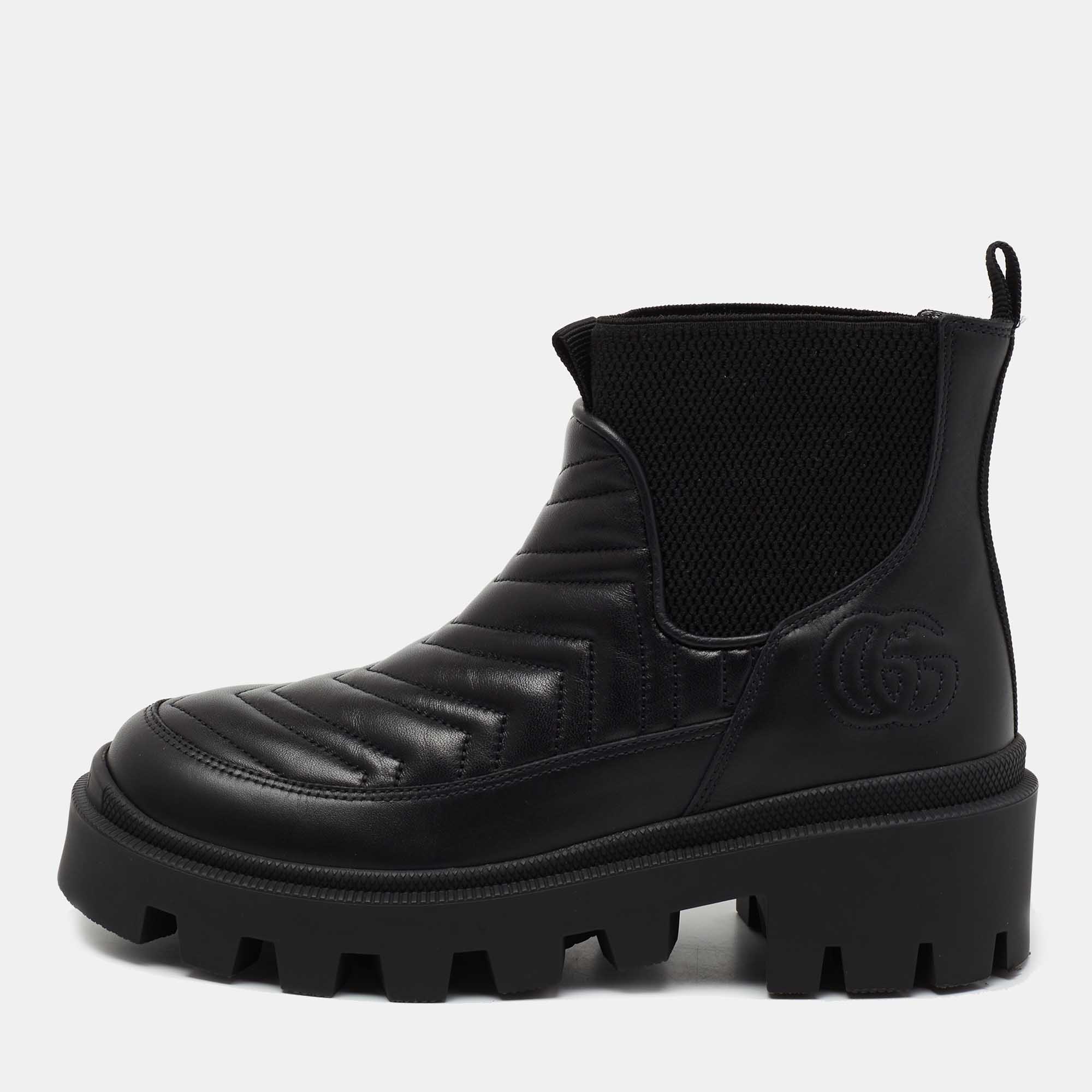 Pre Owned Gucci Black Leather Matelassé Chelsea Boots  Size 36 