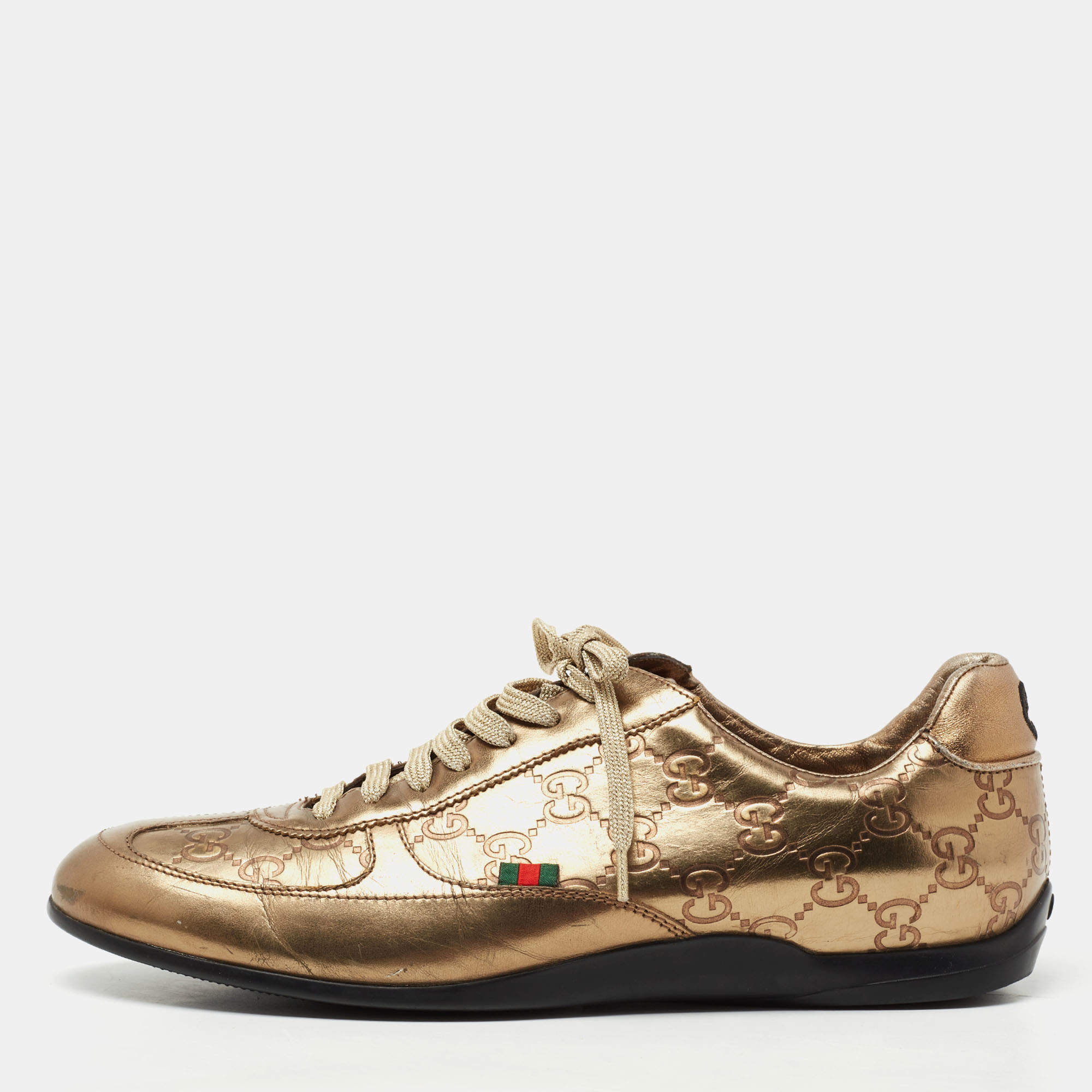 Pre Owned Gucci Gold Guccissima Leather Low Top Sneakers Size 39