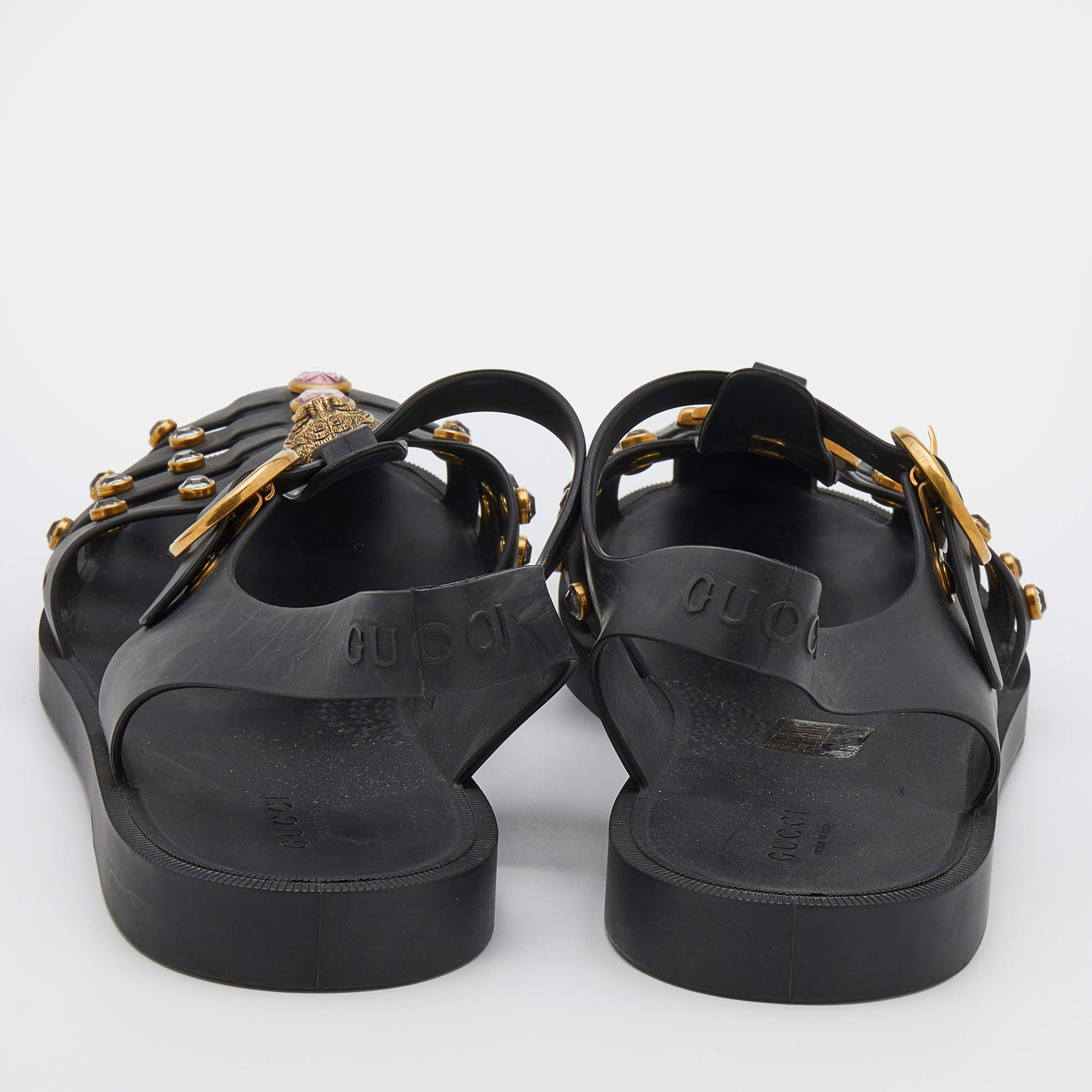 Gucci black best sale rubber crystal sandals