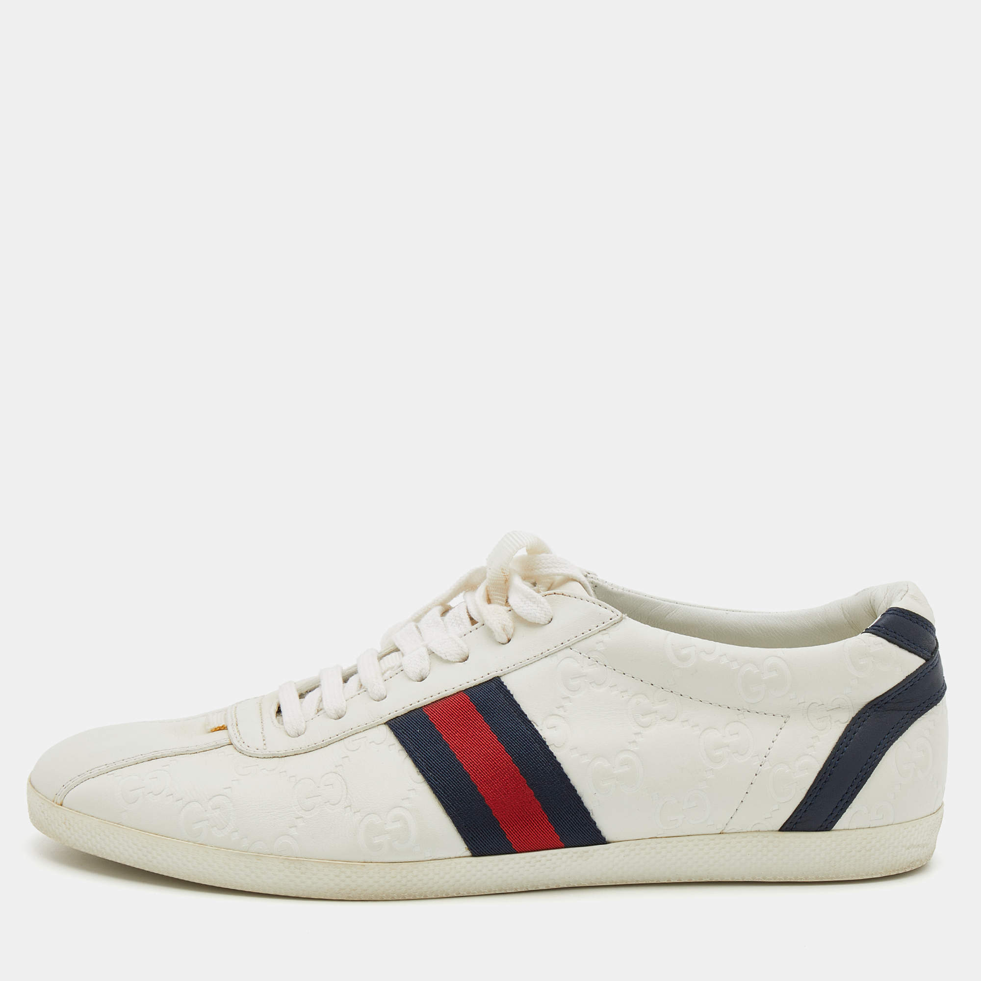 Pre Owned Gucci White Guccissima Leather Lace Up Sneakers Size 40