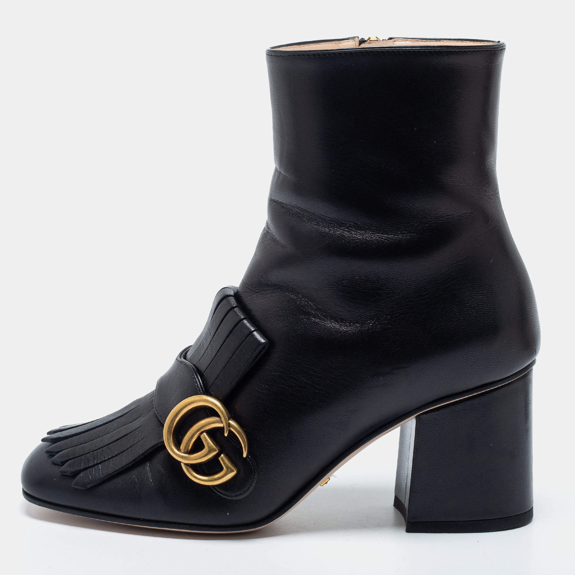 Pre Owned Gucci Black Marmont Leather Ankle Boots Size 37