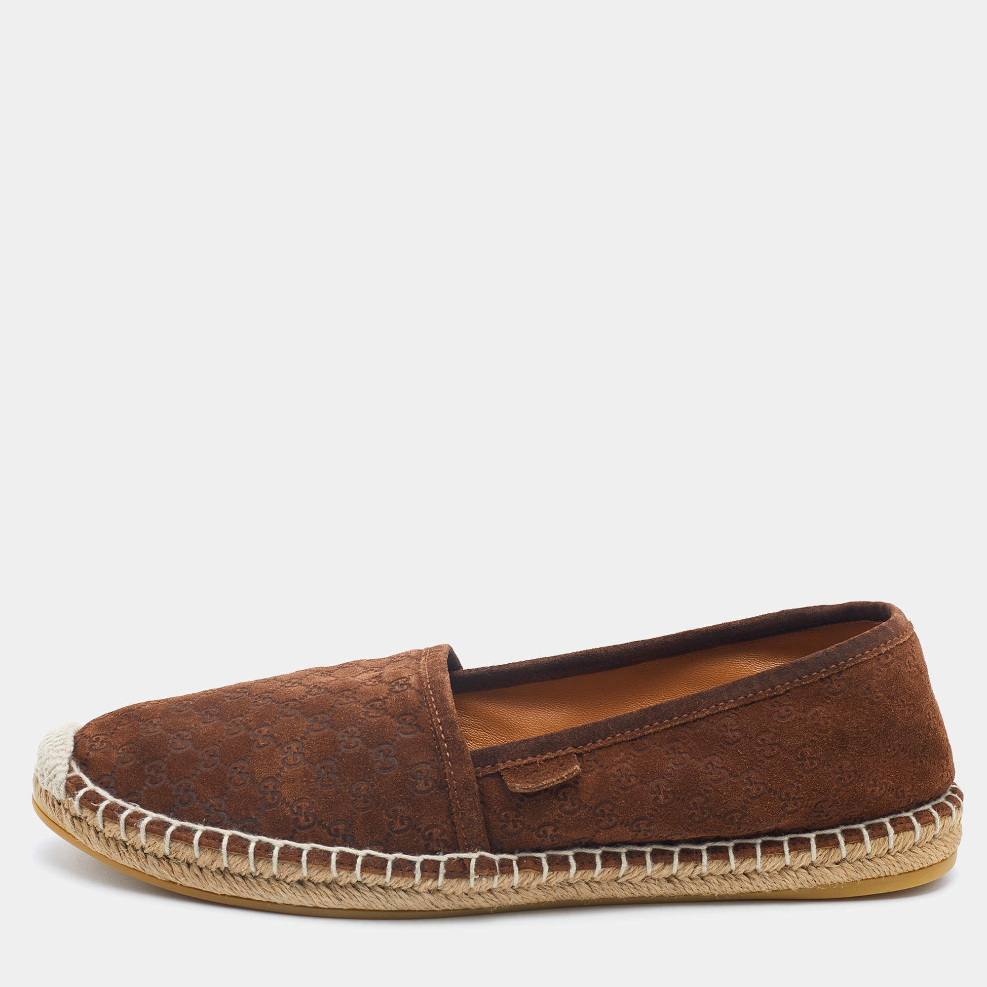 Pre Owned Gucci Brown Micro Guccissima Suede Espadrille Flats Size 39