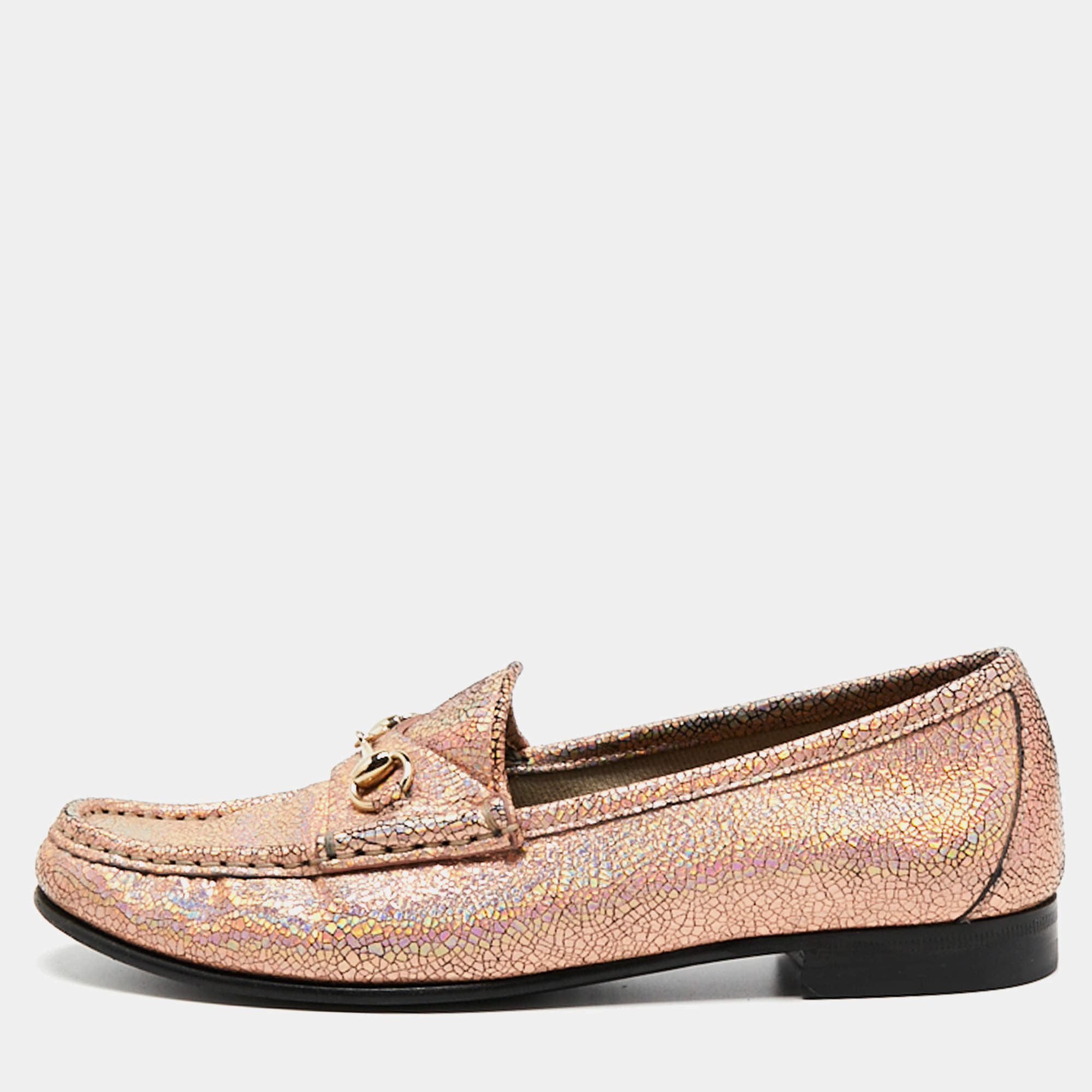 Pre Owned Gucci Multicolor Texture Leather Horsebit Loafers Size 36.5 