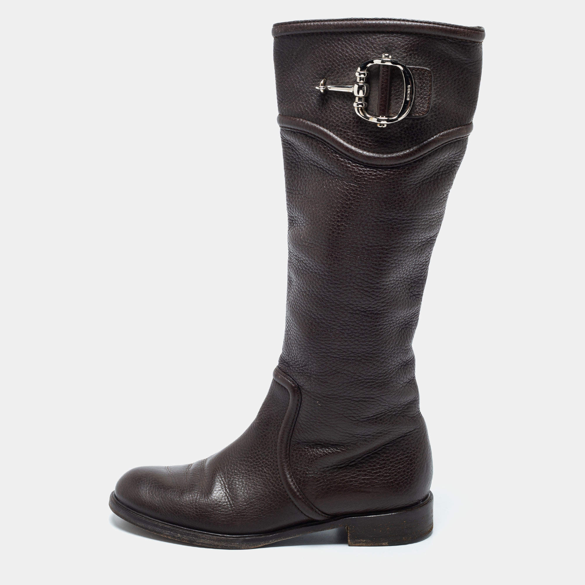 Gucci Dark Brown Leather Horsebit Calf Length Boots Size 38.5
