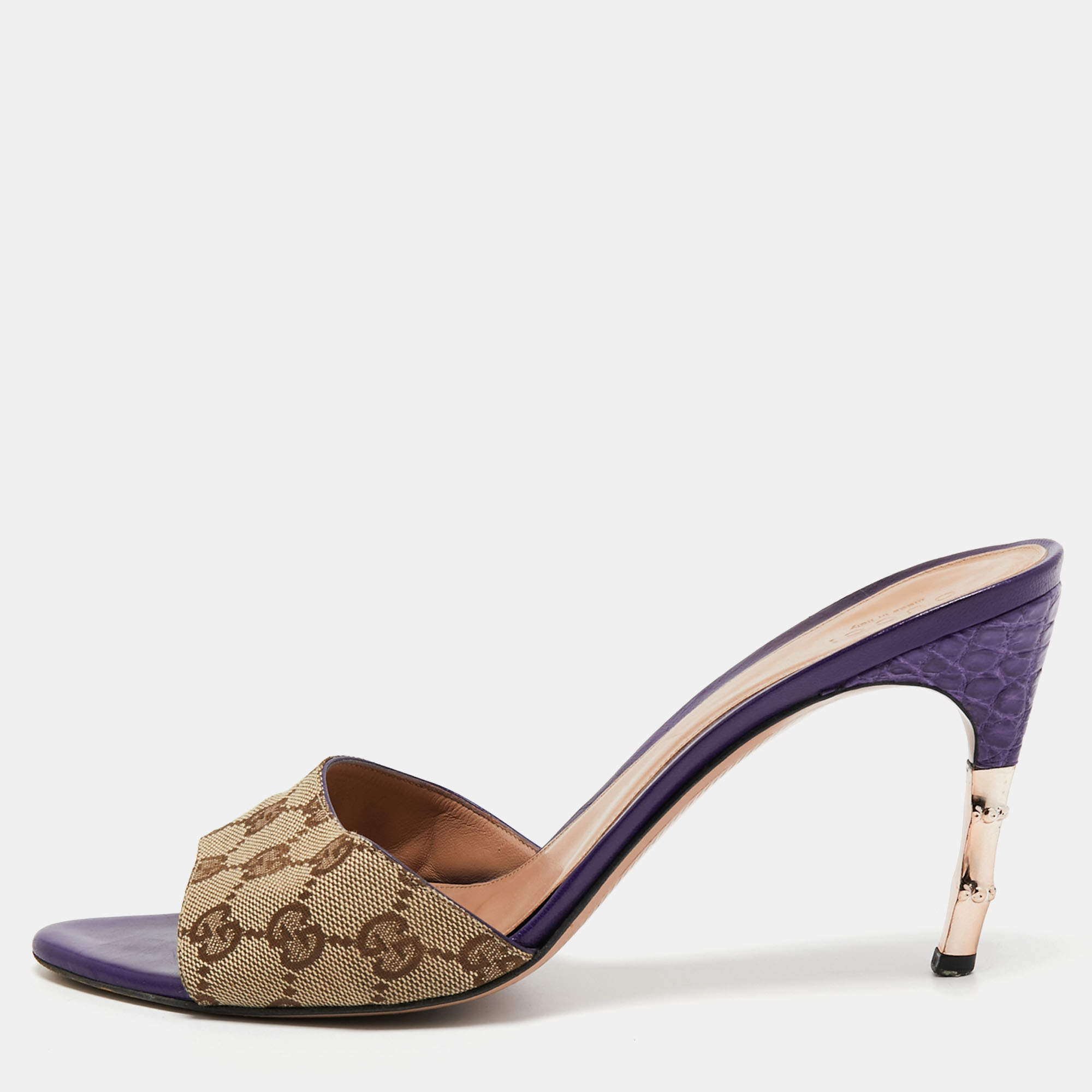 Pre Owned Gucci Beige GG Canvas Slide Sandals Size 40