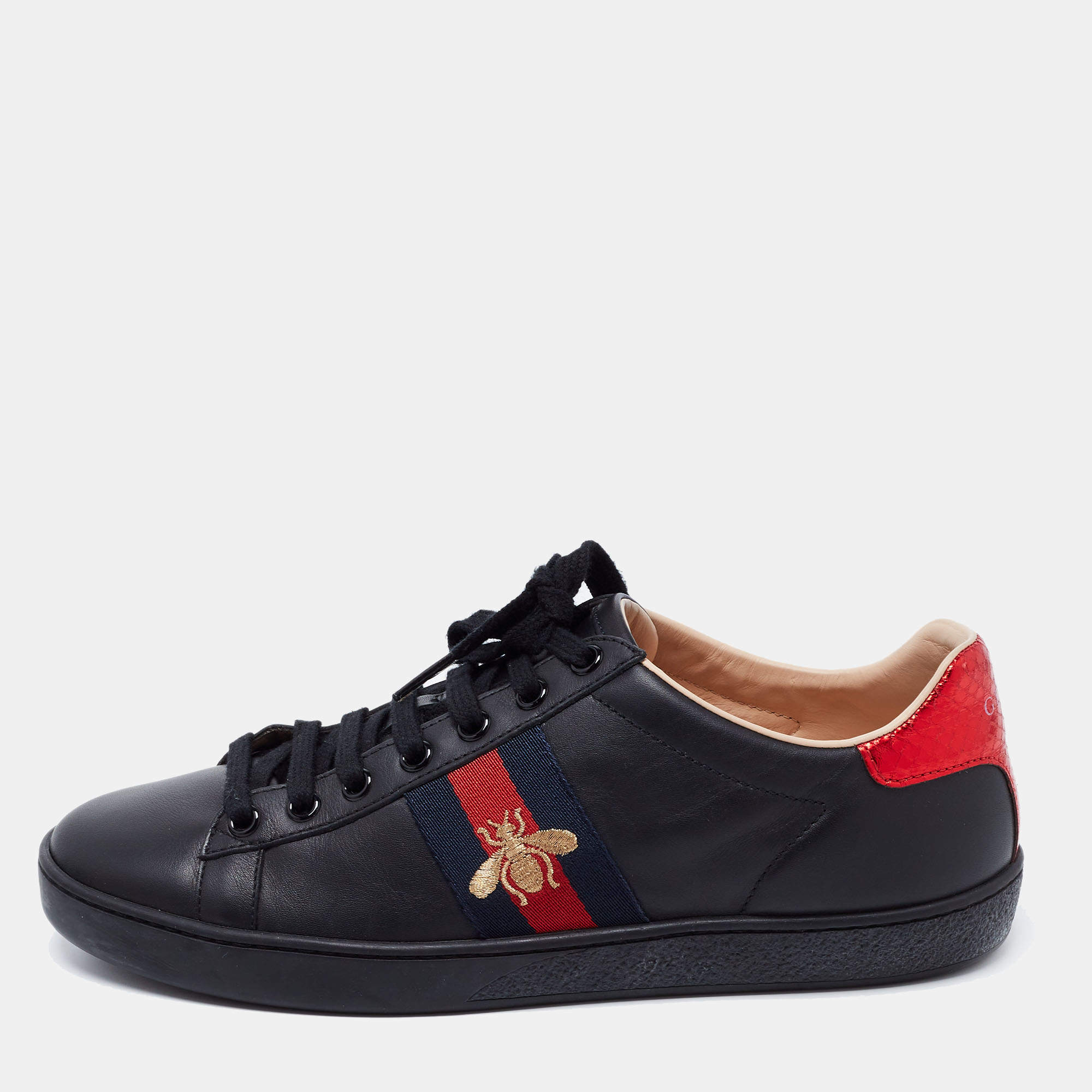 Pre Owned Gucci Black Leather Ace Low Top Sneakers Size 38